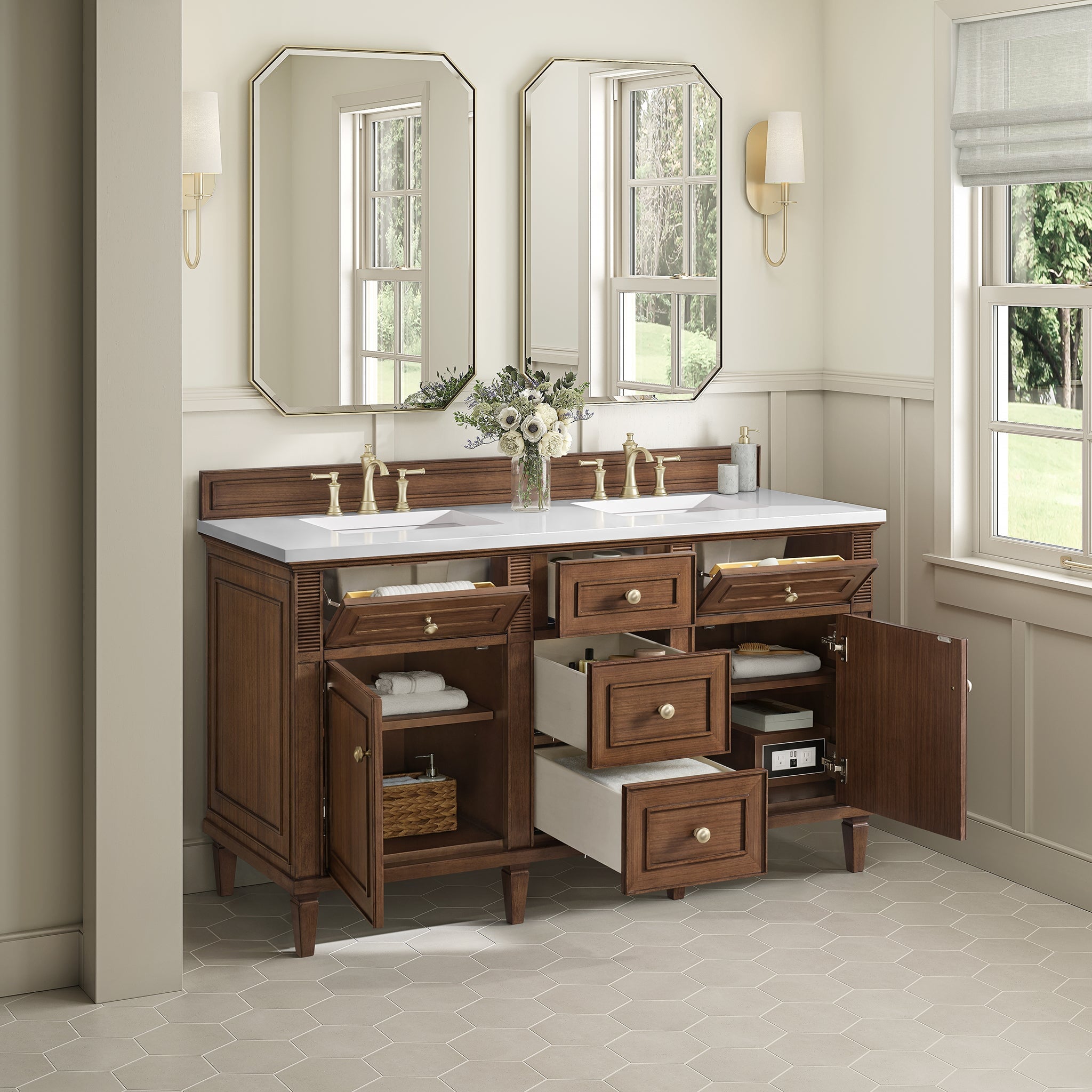 Lorelai 60" Double Vanity in Mid-Century Walnut by James Martin Vanities - SKU 424-V60D-WLT | Home Luxury USA