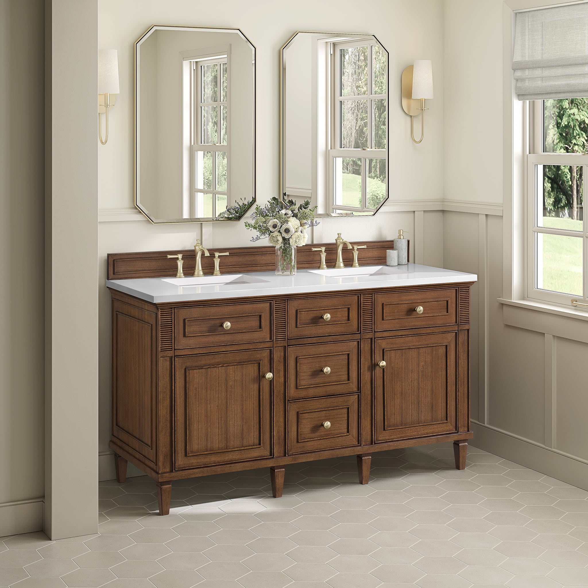 Lorelai 60" Double Vanity in Mid-Century Walnut by James Martin Vanities - SKU 424-V60D-WLT | Home Luxury USA