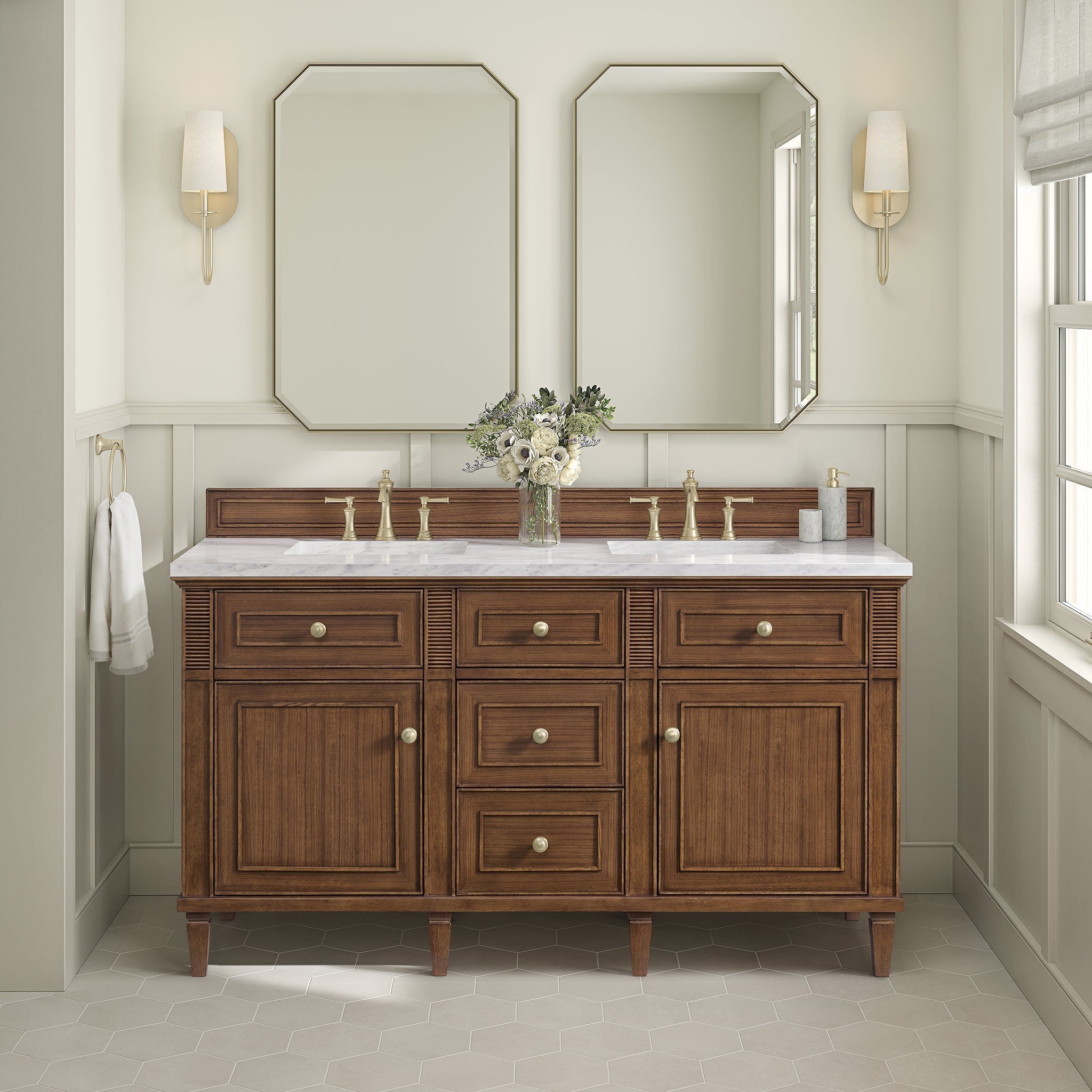 Lorelai 60" Double Vanity in Mid-Century Walnut by James Martin Vanities - SKU 424-V60D-WLT | Home Luxury USA