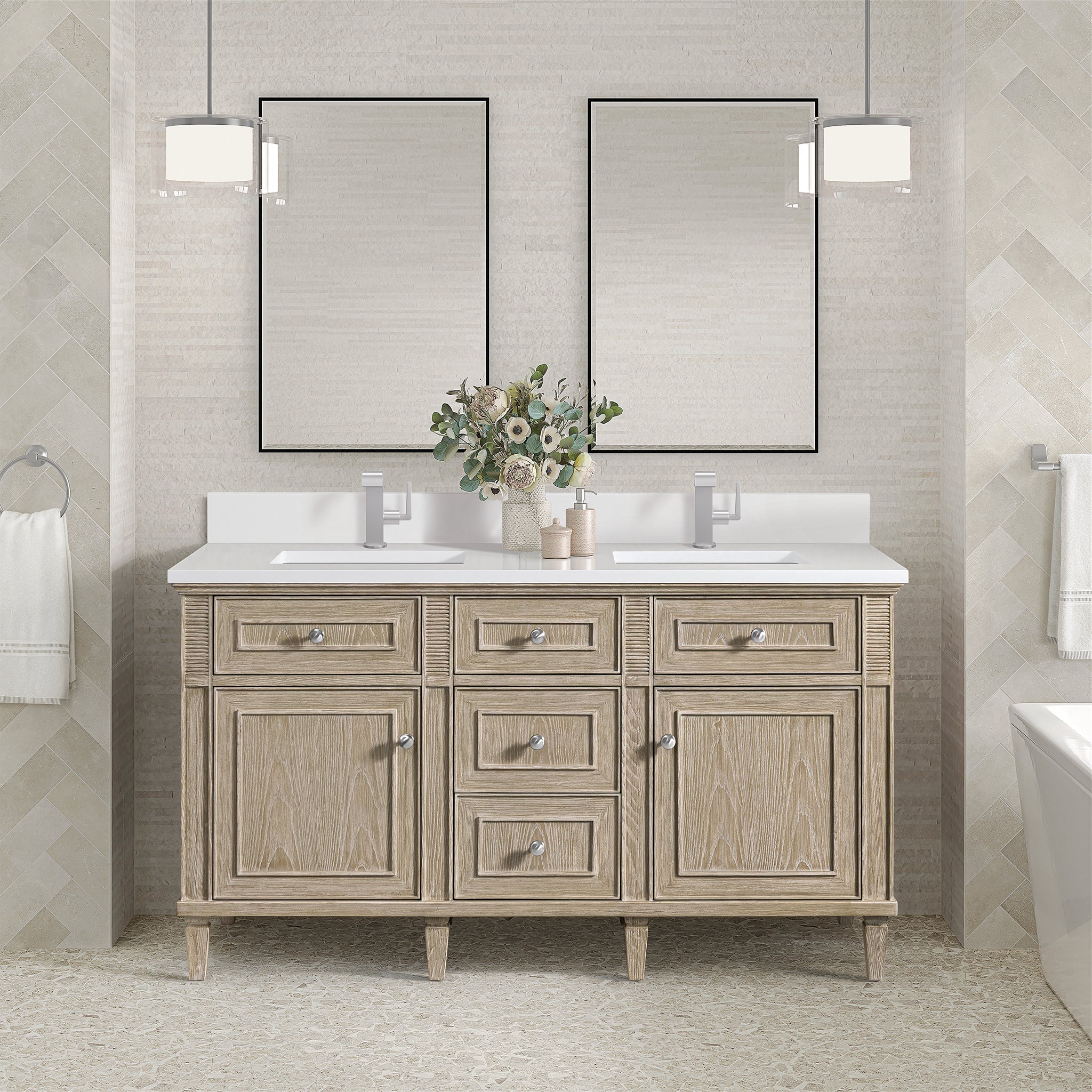 Lorelai 60" Double Vanity in Whitewashed Oak