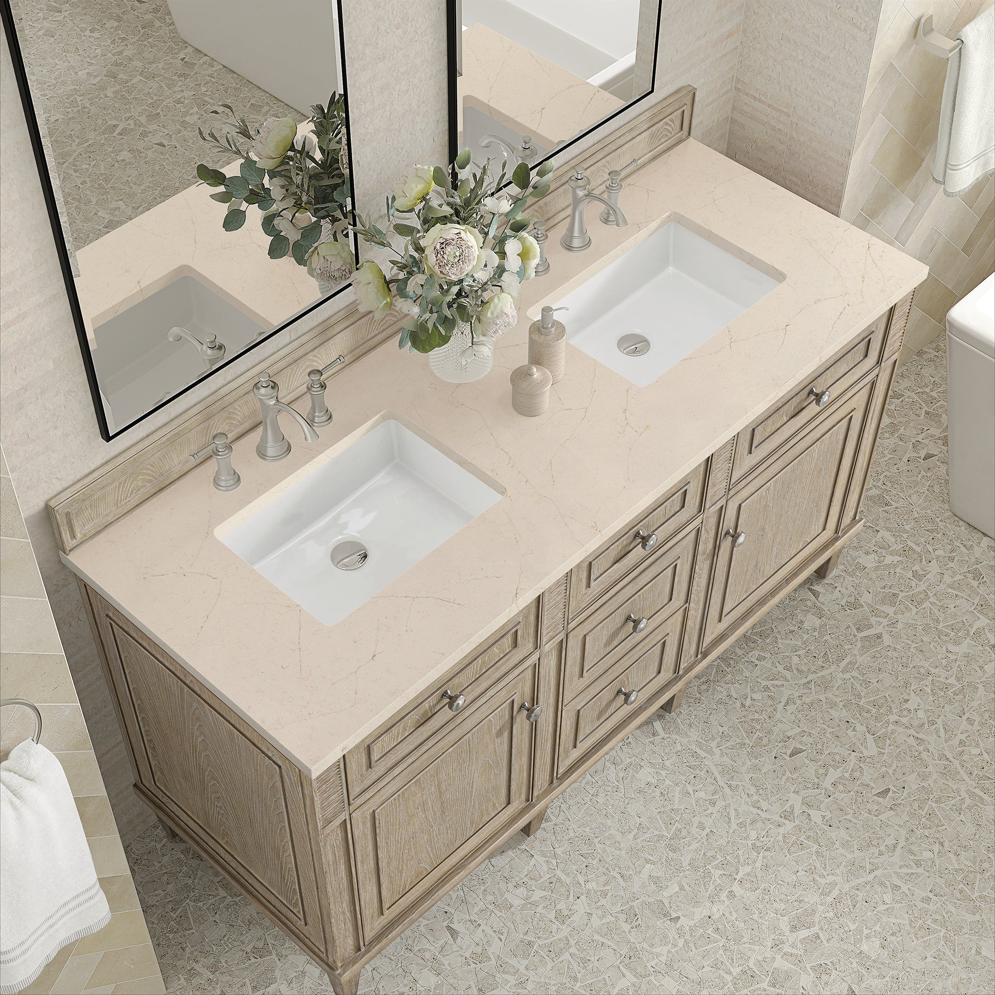 James Martin Vanities - Lorelai 60" Double Vanity in Whitewashed Oak - 424 - V60D - WWO - 3EMR - Home Luxury USA