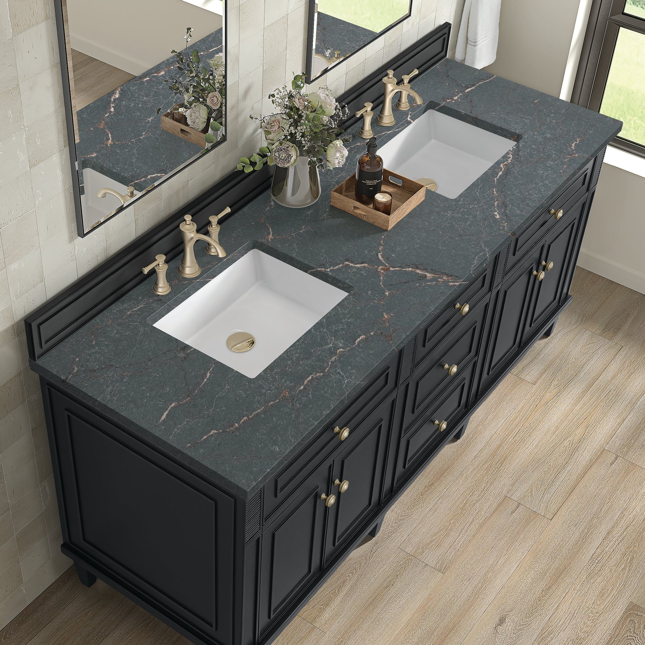 Lorelai 72" Double Vanity in Black Onyx by James Martin Vanities - SKU 424-V72-BKO-3PBL | Home Luxury USA