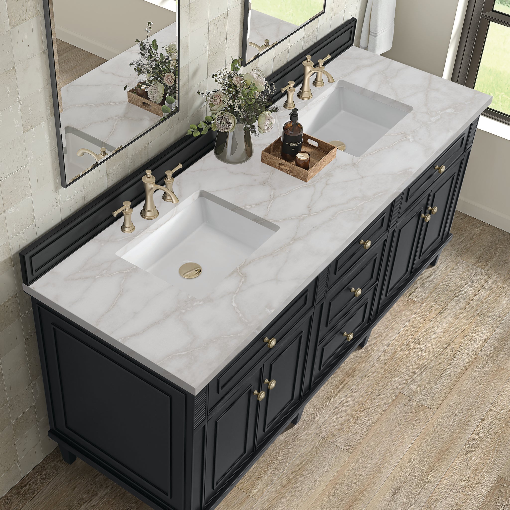 Lorelai 72" Double Vanity in Black Onyx by James Martin Vanities - SKU 424-V72-BKO-3VSL | Home Luxury USA