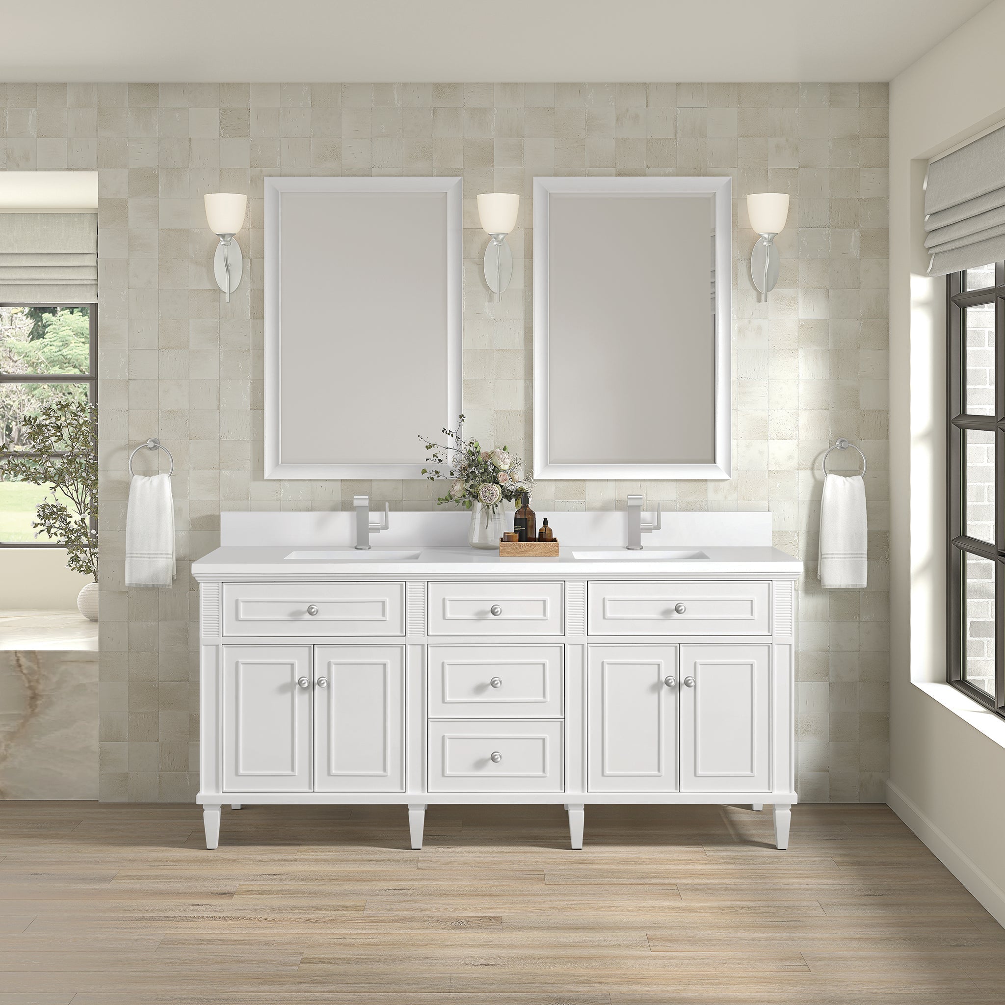 Lorelai 72" Double Vanity in Bright White by James Martin Vanities - SKU 424-V72-BW-1WZ | Home Luxury USA