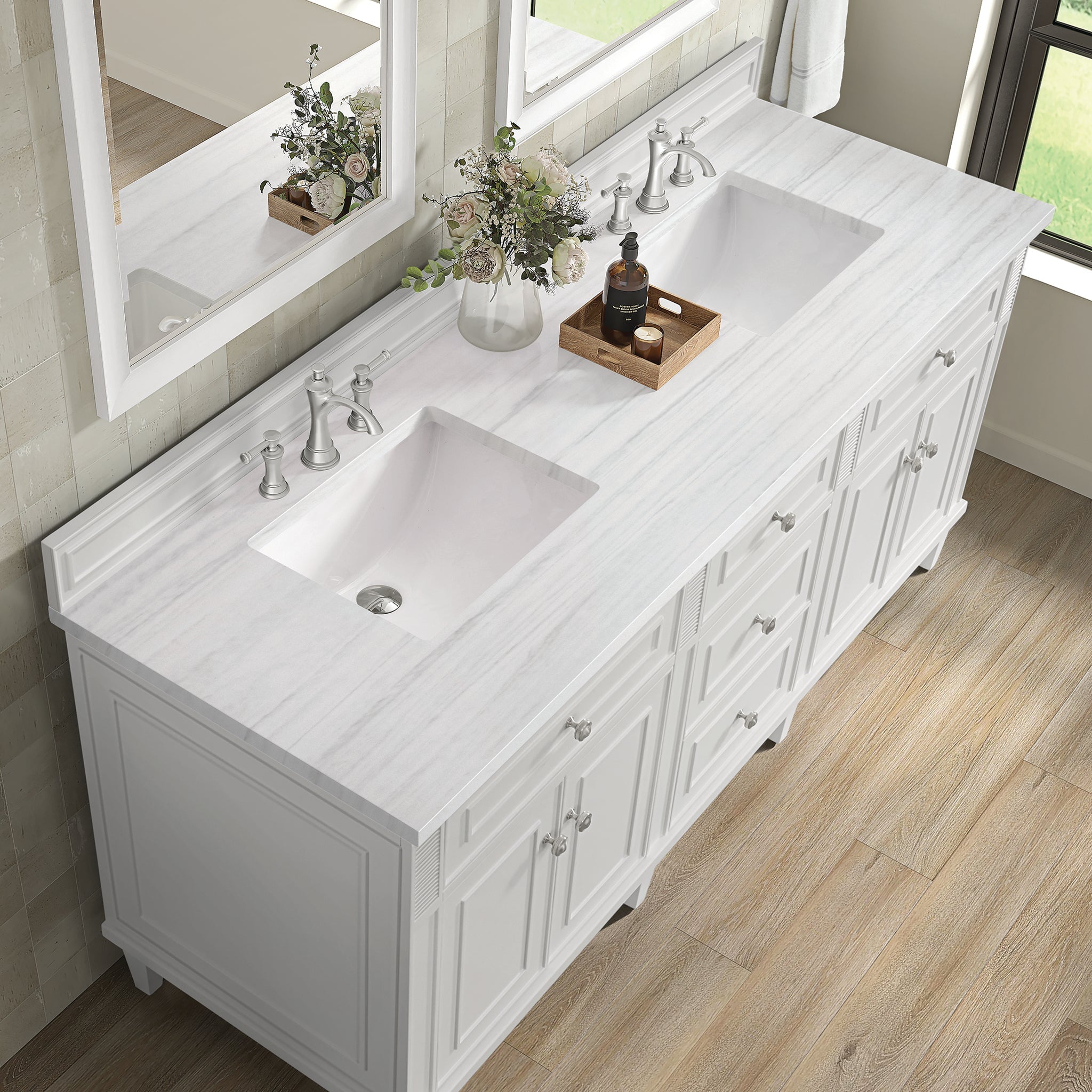 Lorelai 72" Double Vanity in Bright White by James Martin Vanities - SKU 424-V72-BW-3AF | Home Luxury USA