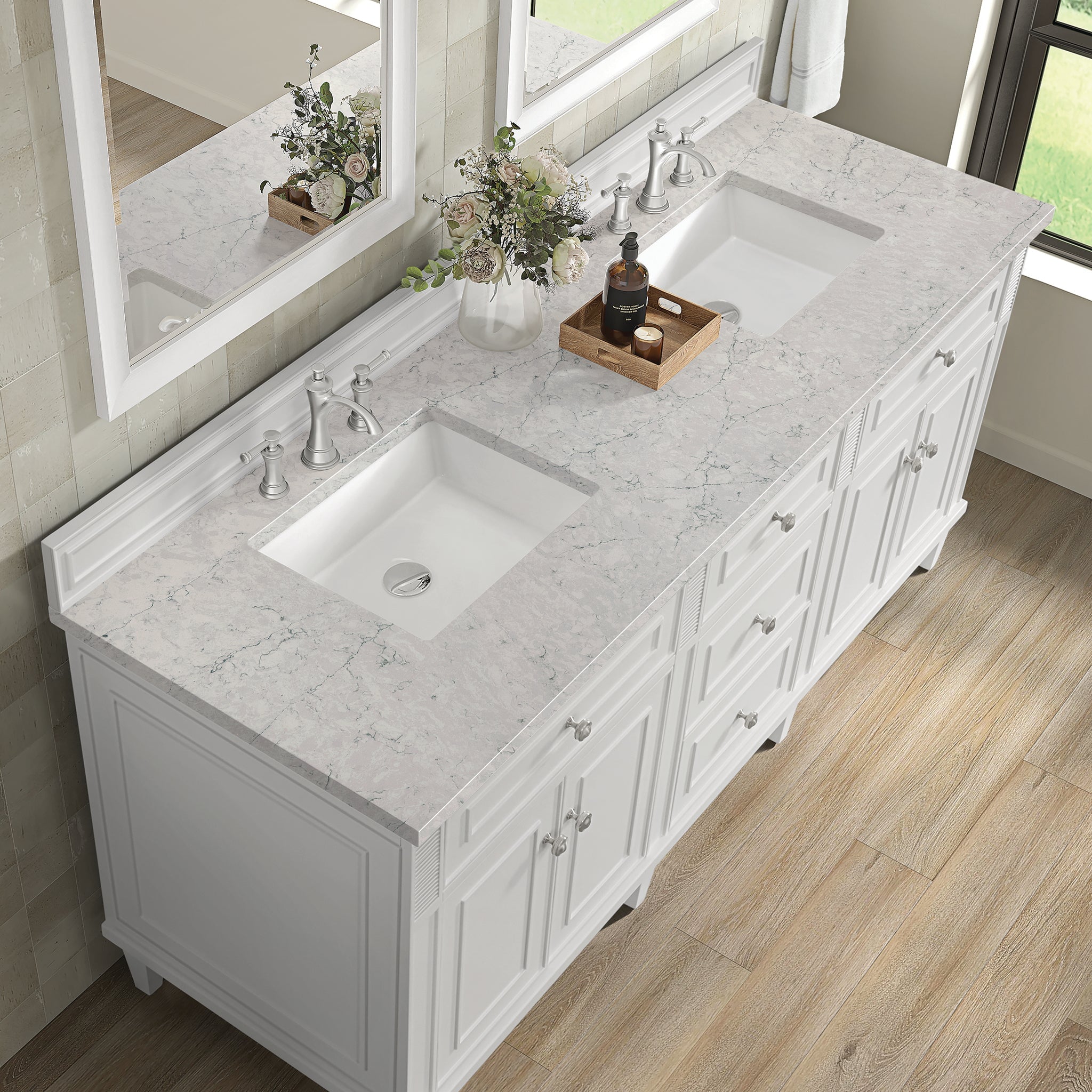 Lorelai 72" Double Vanity in Bright White by James Martin Vanities - SKU 424-V72-BW-3EJP | Home Luxury USA