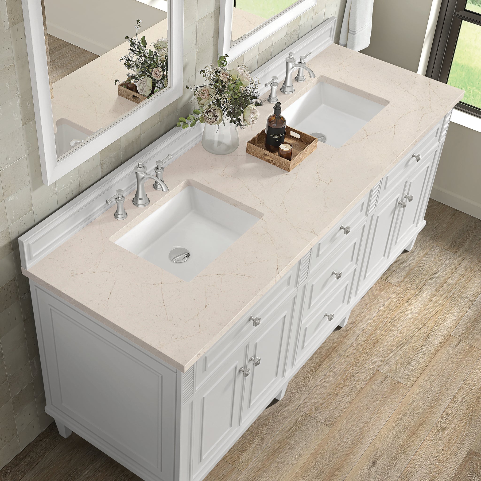 Lorelai 72" Double Vanity in Bright White by James Martin Vanities - SKU 424-V72-BW-3EMR | Home Luxury USA