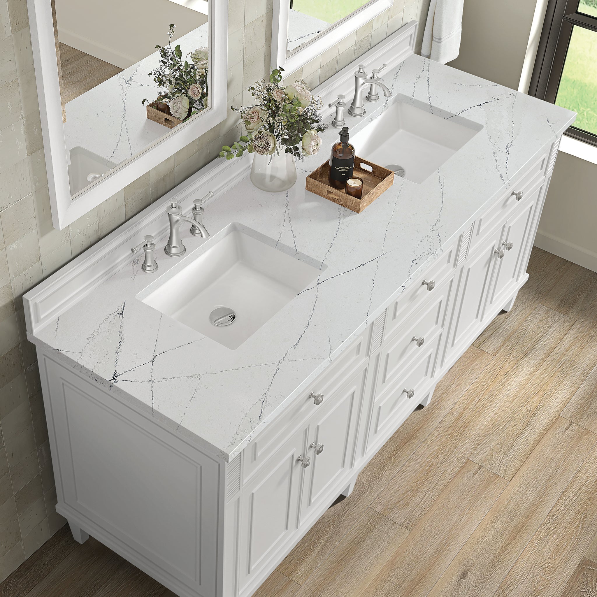 Lorelai 72" Double Vanity in Bright White by James Martin Vanities - SKU 424-V72-BW-3ENC | Home Luxury USA