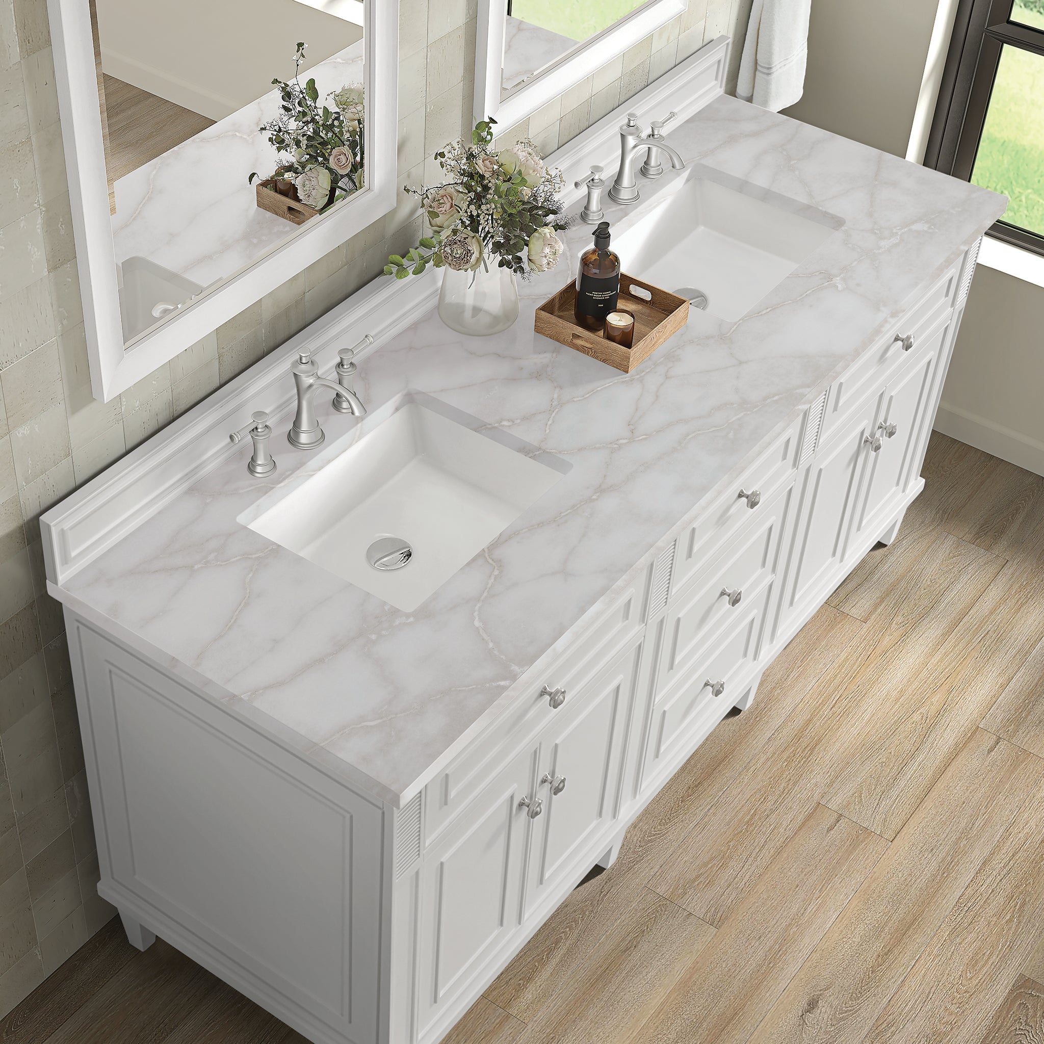 Lorelai 72" Double Vanity in Bright White by James Martin Vanities - SKU 424-V72-BW-3VSL | Home Luxury USA