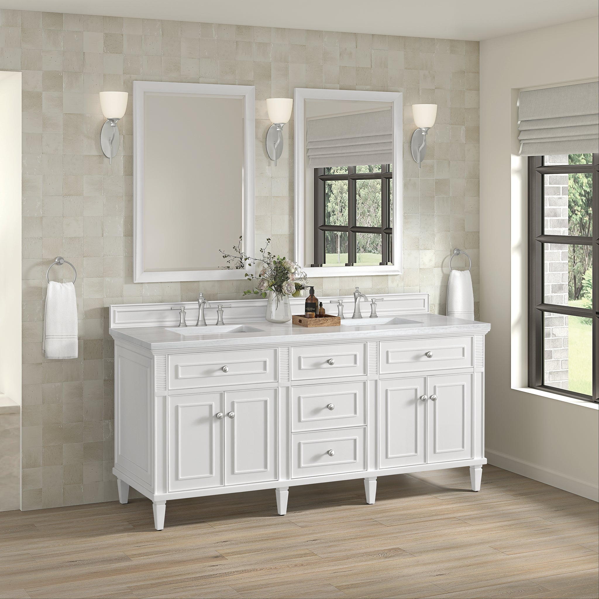 Lorelai 72" Double Vanity in Bright White by James Martin Vanities - SKU 424-V72-BW | Home Luxury USA