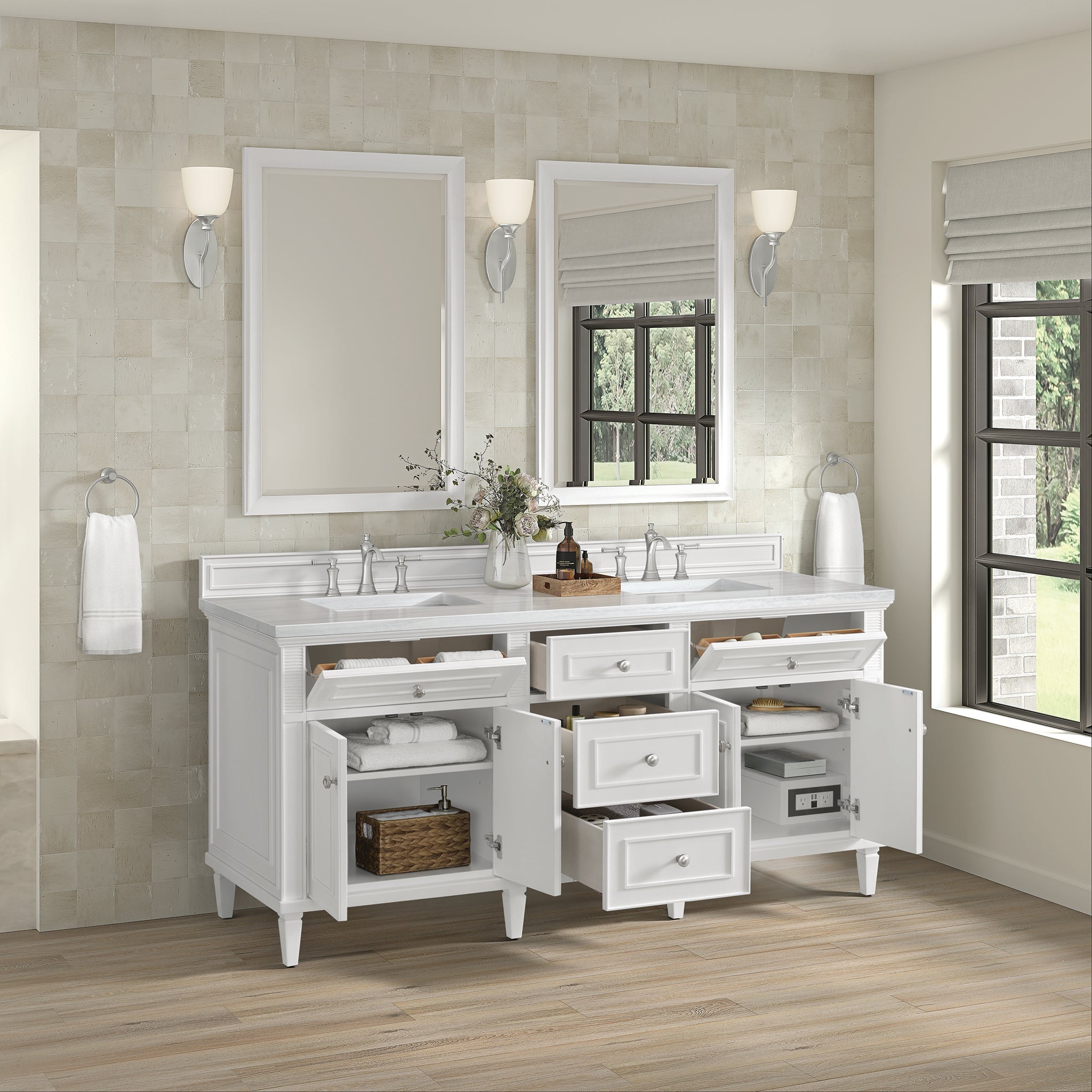 Lorelai 72" Double Vanity in Bright White by James Martin Vanities - SKU 424-V72-BW | Home Luxury USA