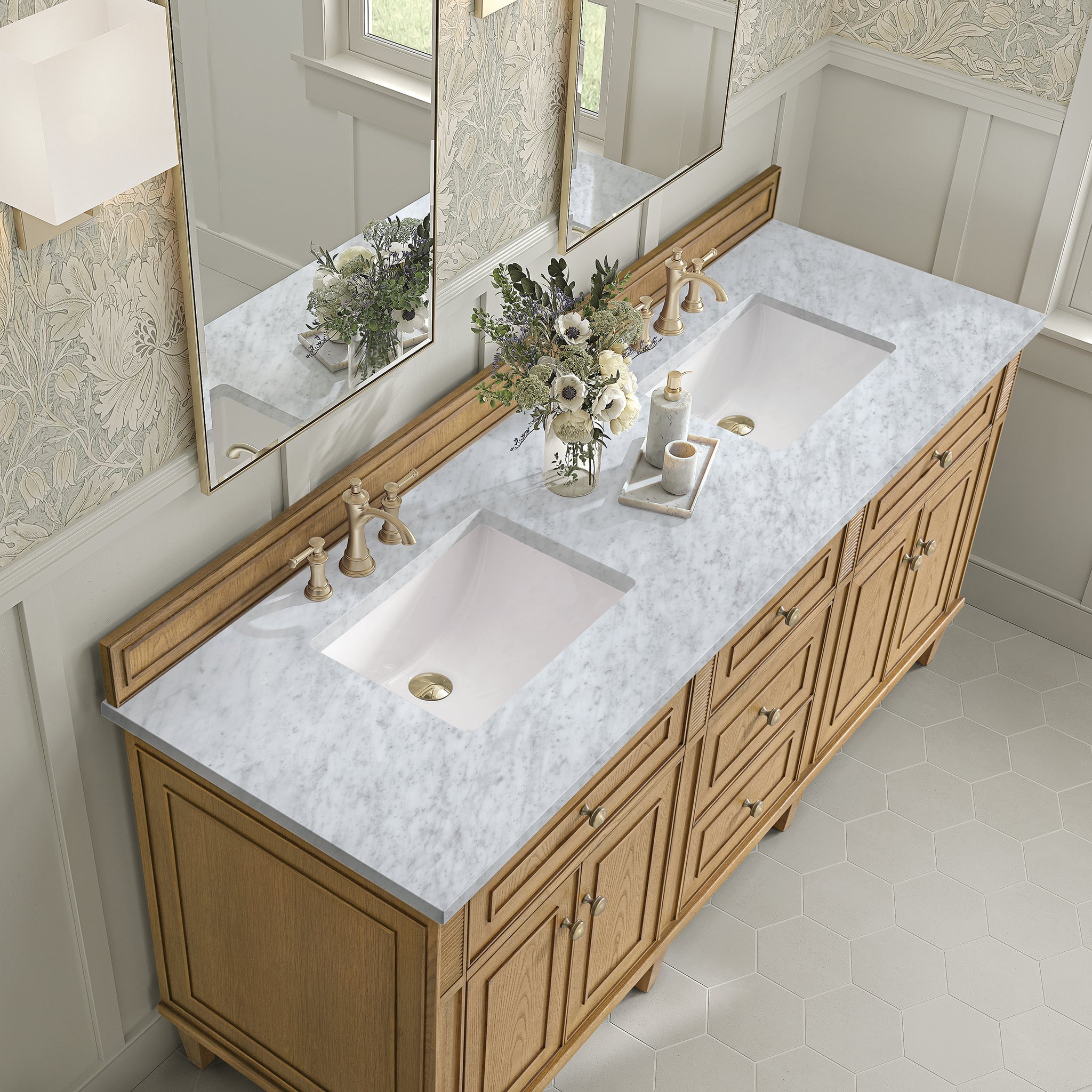 James Martin Vanities - Lorelai 72" Double Vanity in Light Natural Oak - 424 - V72D - LNO - 3CAR - Home Luxury USA