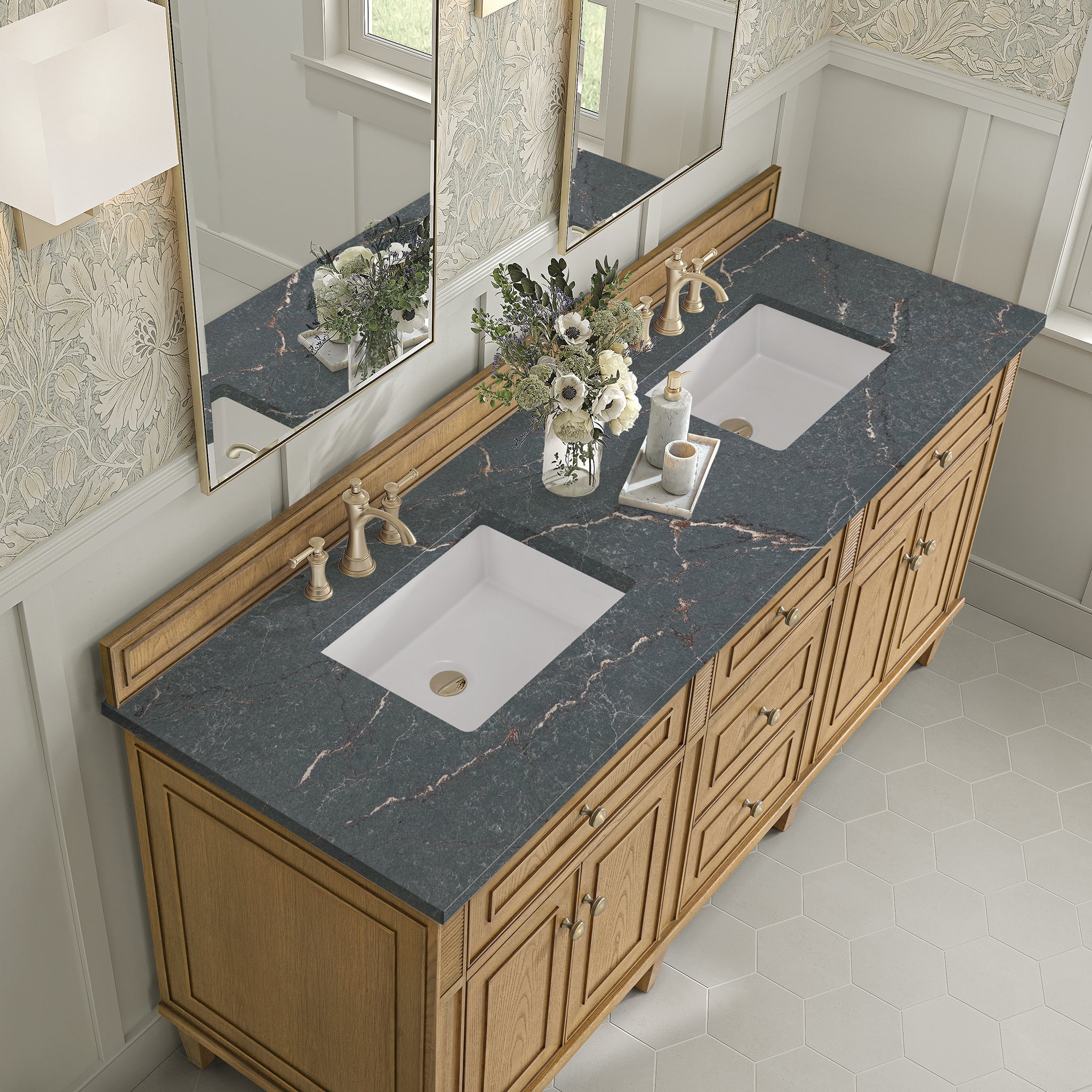 James Martin Vanities - Lorelai 72" Double Vanity in Light Natural Oak - 424 - V72D - LNO - 3PBL - Home Luxury USA