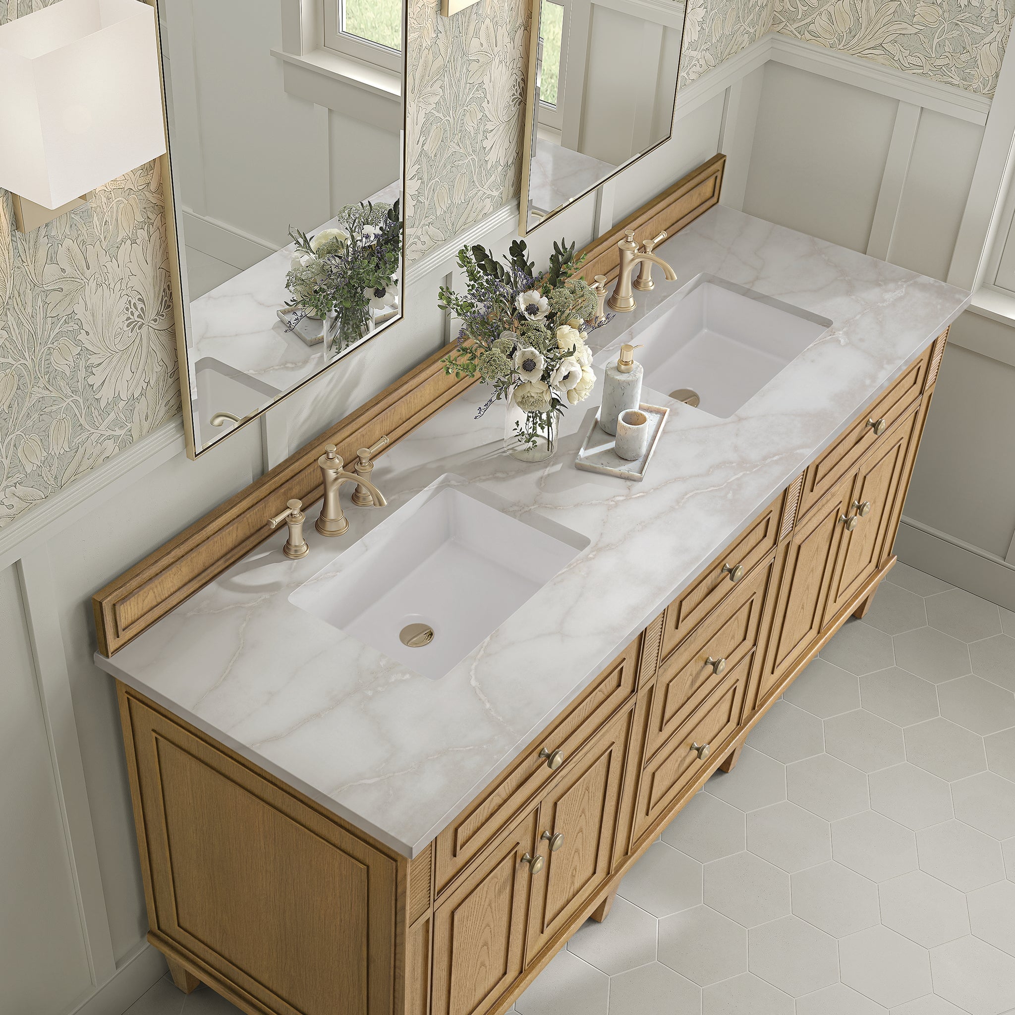 James Martin Vanities - Lorelai 72" Double Vanity in Light Natural Oak - 424 - V72D - LNO - 3VSL - Home Luxury USA