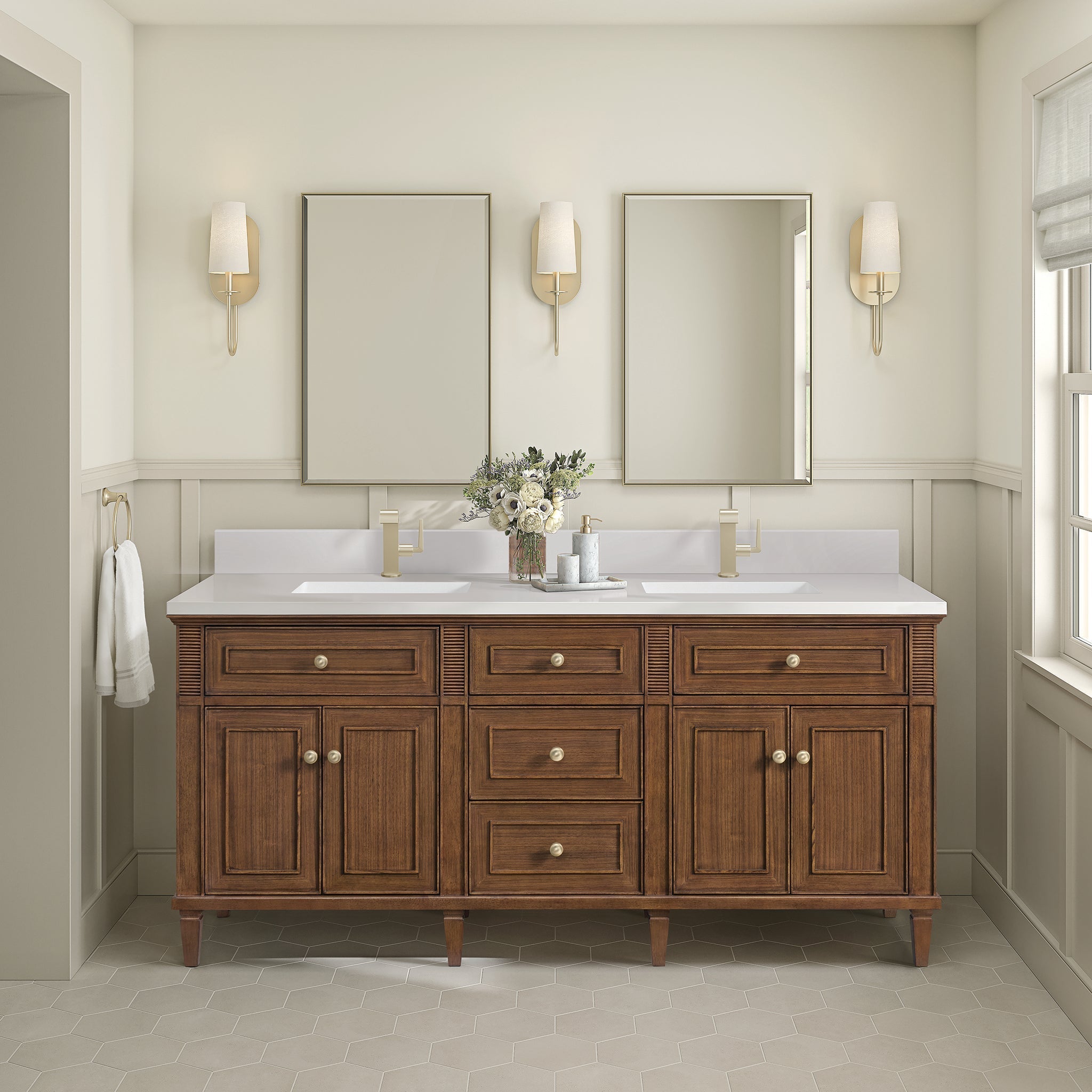 James Martin Vanities - Lorelai 72" Double Vanity in Mid - Century Walnut - 424 - V72D - WLT - 1WZ - Home Luxury USA