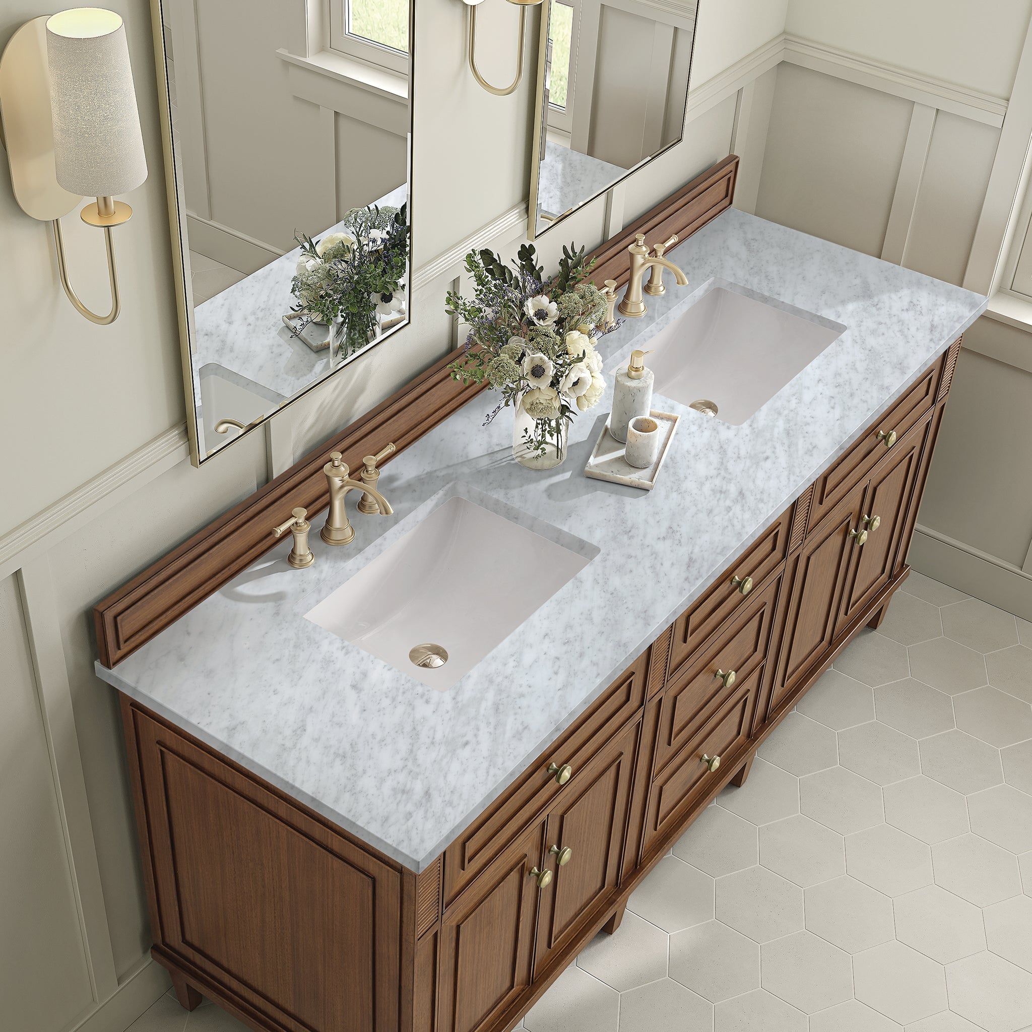 James Martin Vanities - Lorelai 72" Double Vanity in Mid - Century Walnut - 424 - V72D - WLT - 3CAR - Home Luxury USA