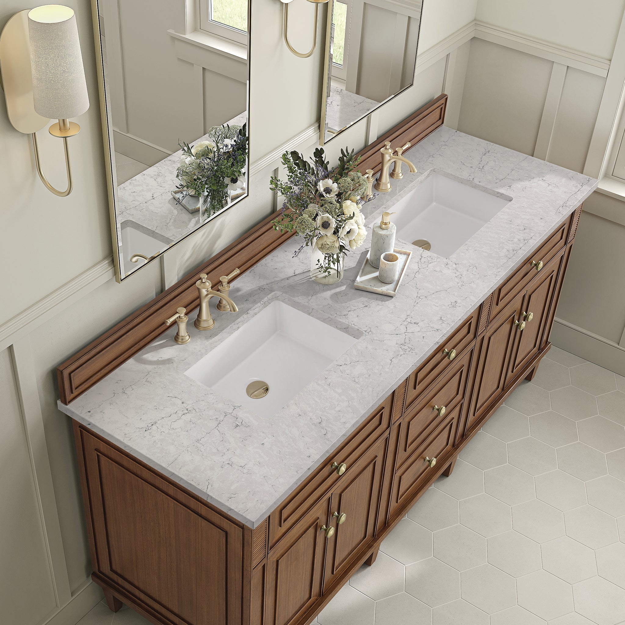 James Martin Vanities - Lorelai 72" Double Vanity in Mid - Century Walnut - 424 - V72D - WLT - 3EJP - Home Luxury USA