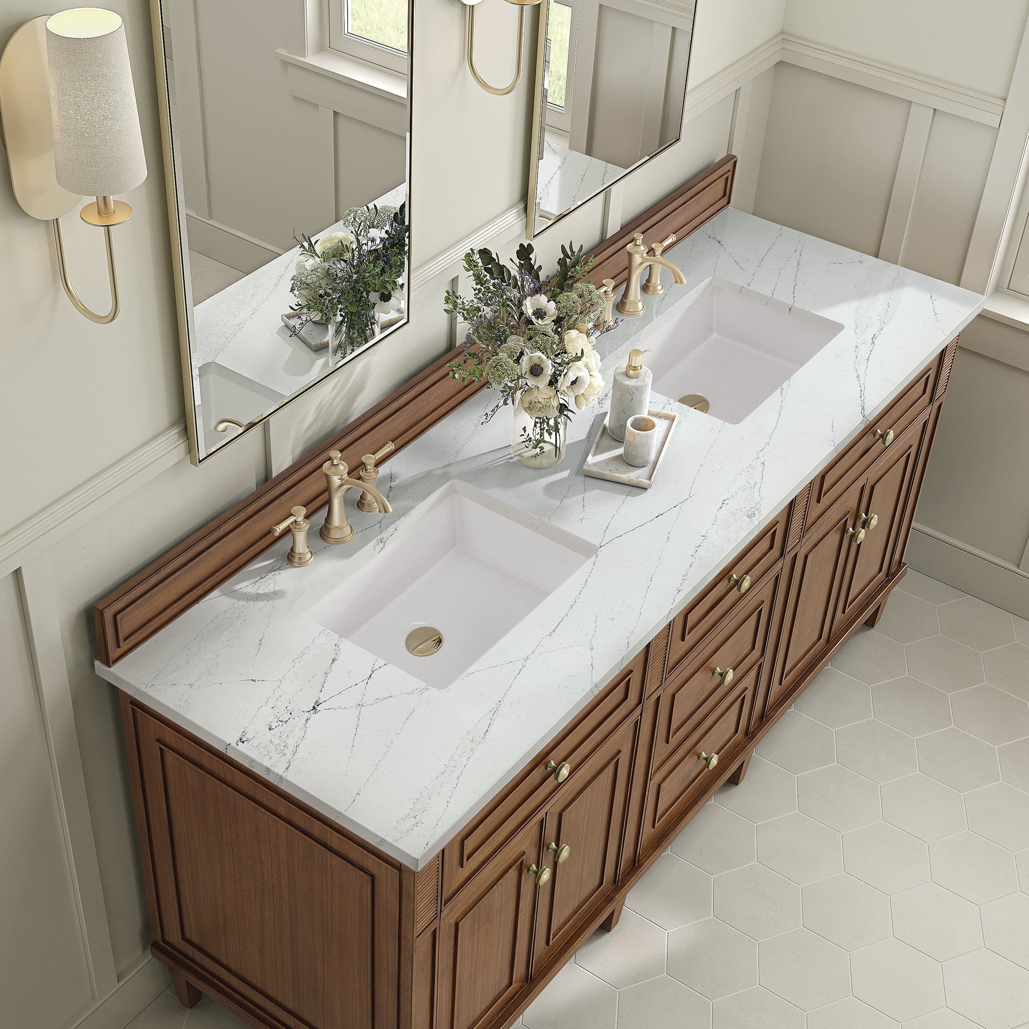 James Martin Vanities - Lorelai 72" Double Vanity in Mid - Century Walnut - 424 - V72D - WLT - 3ENC - Home Luxury USA