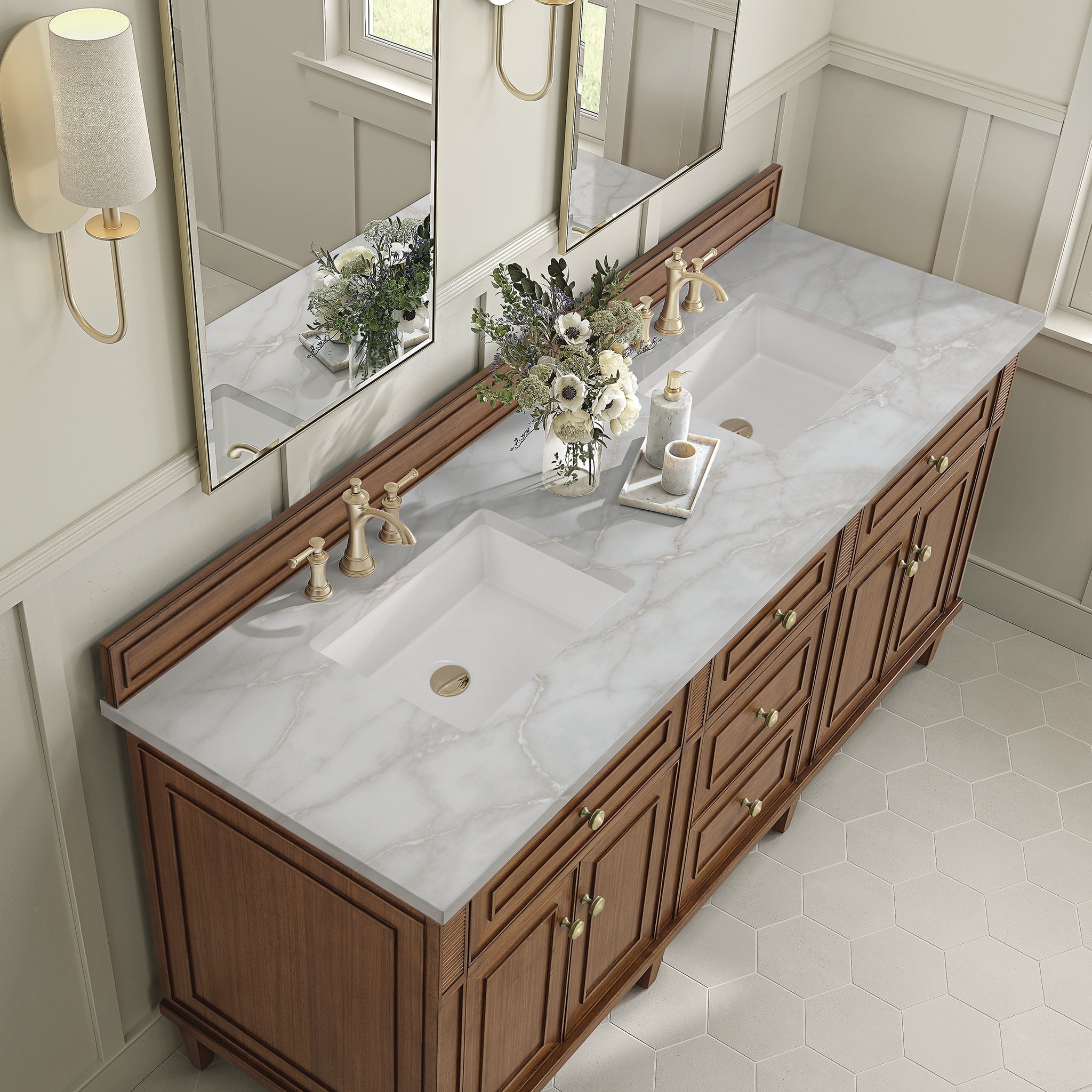 James Martin Vanities - Lorelai 72" Double Vanity in Mid - Century Walnut - 424 - V72D - WLT - 3VSL - Home Luxury USA