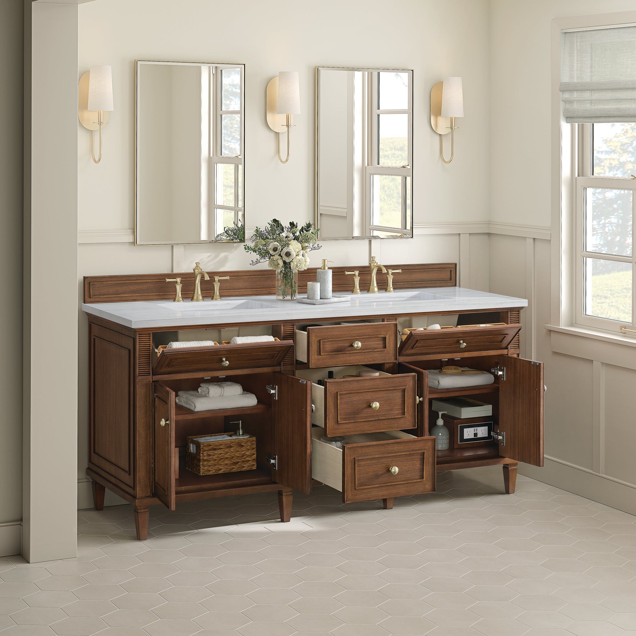 James Martin Vanities - Lorelai 72" Double Vanity in Mid - Century Walnut - 424 - V72D - WLT - Home Luxury USA