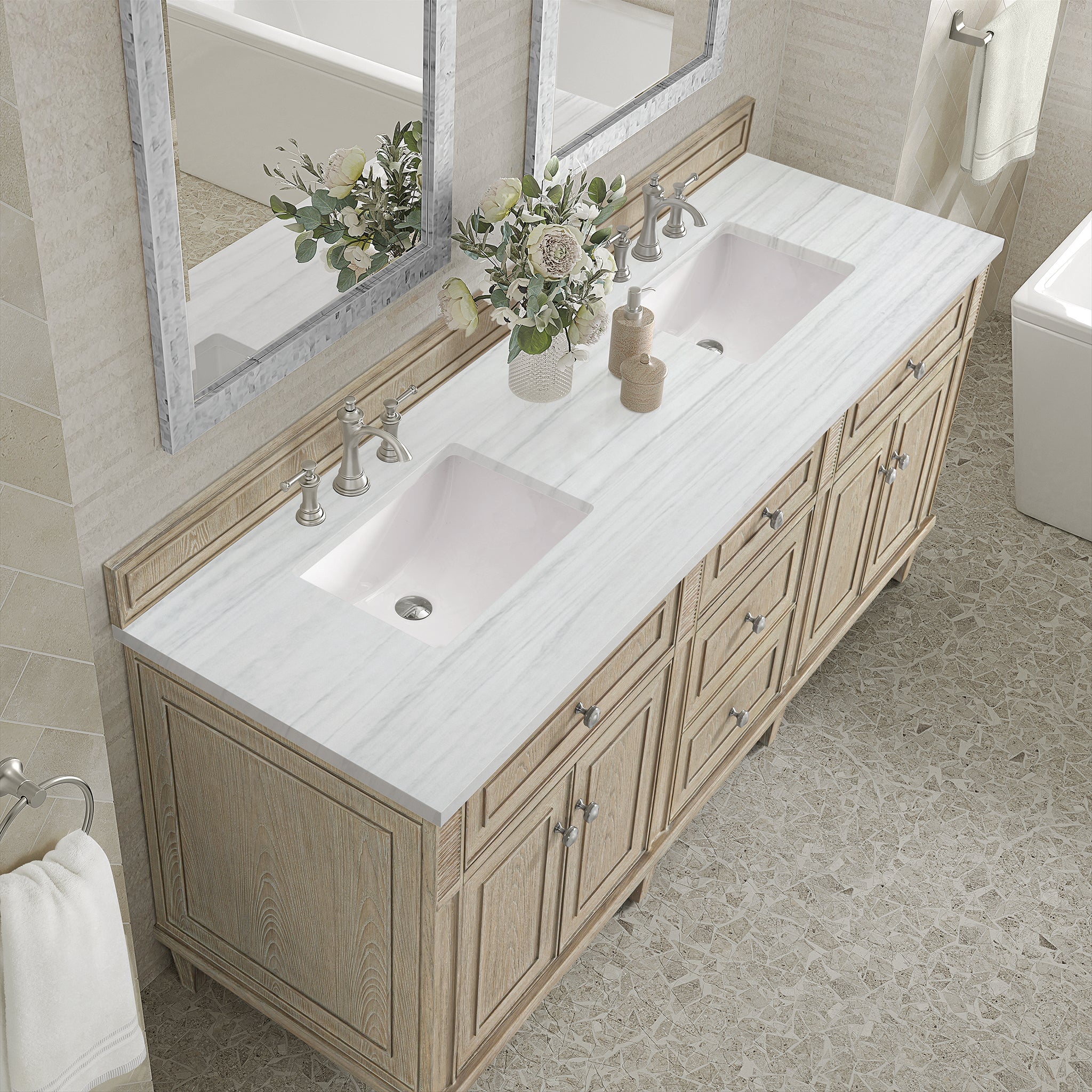 James Martin Vanities - Lorelai 72" Double Vanity in Whitewashed Oak - 424 - V72D - WWO - 3AF - Home Luxury USA