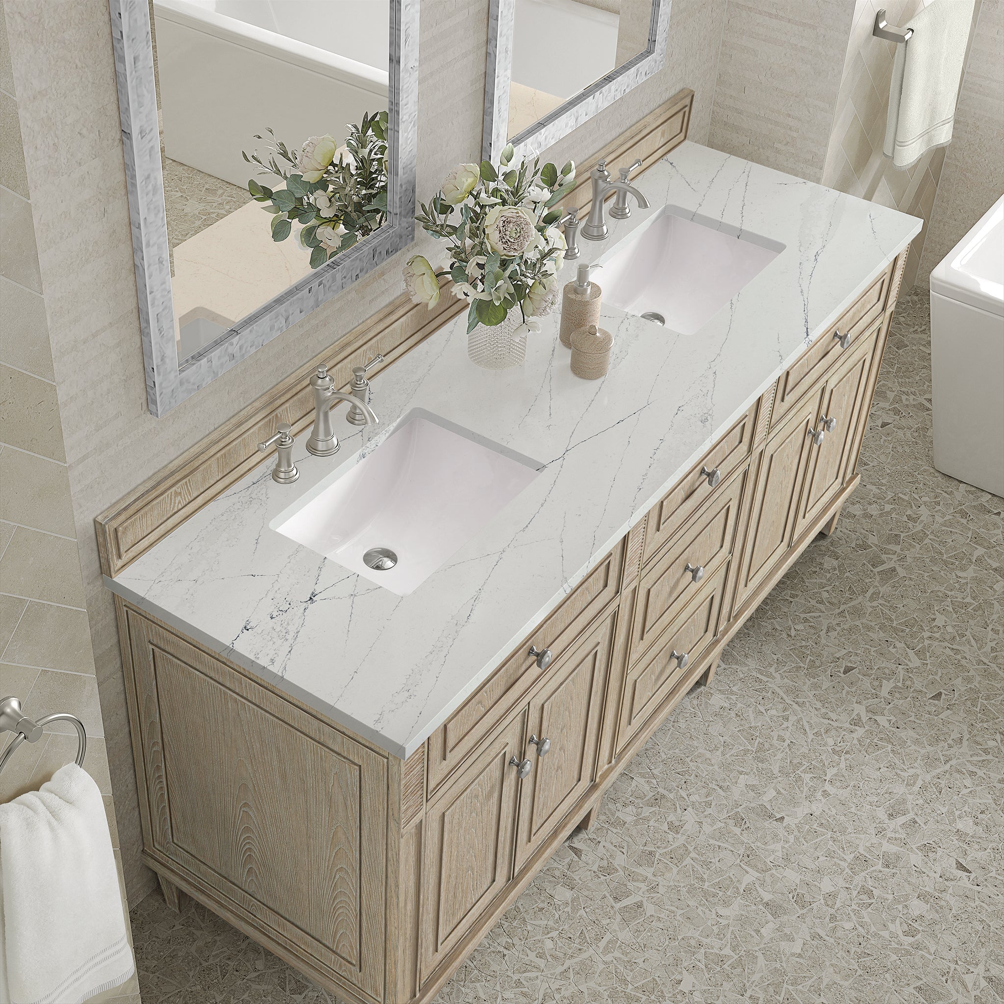 James Martin Vanities - Lorelai 72" Double Vanity in Whitewashed Oak - 424 - V72D - WWO - 3ENC - Home Luxury USA