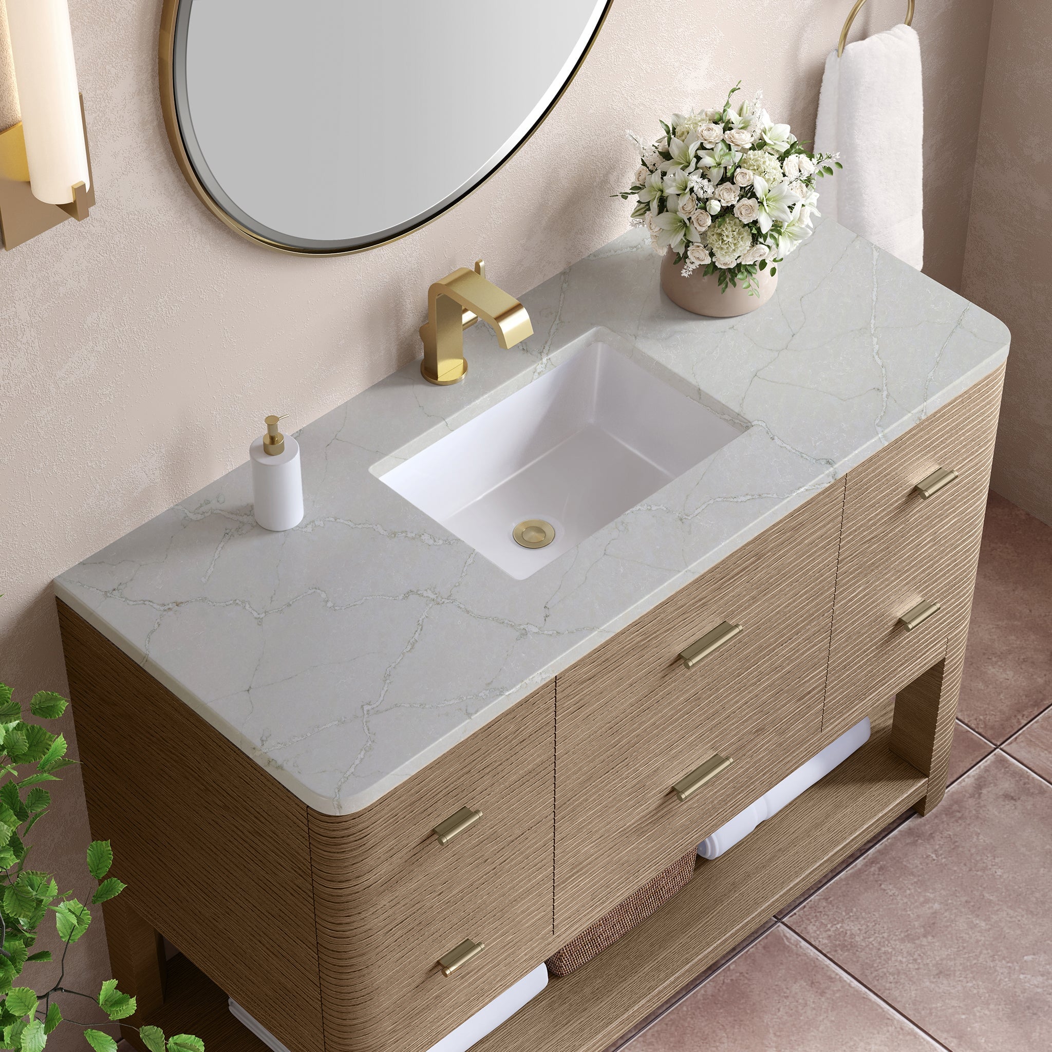 James Martin Vanities - Lucian 48" Single Vanity in Pebble Oak - D704 - V48 - CBO - 3VSL - Home Luxury USA