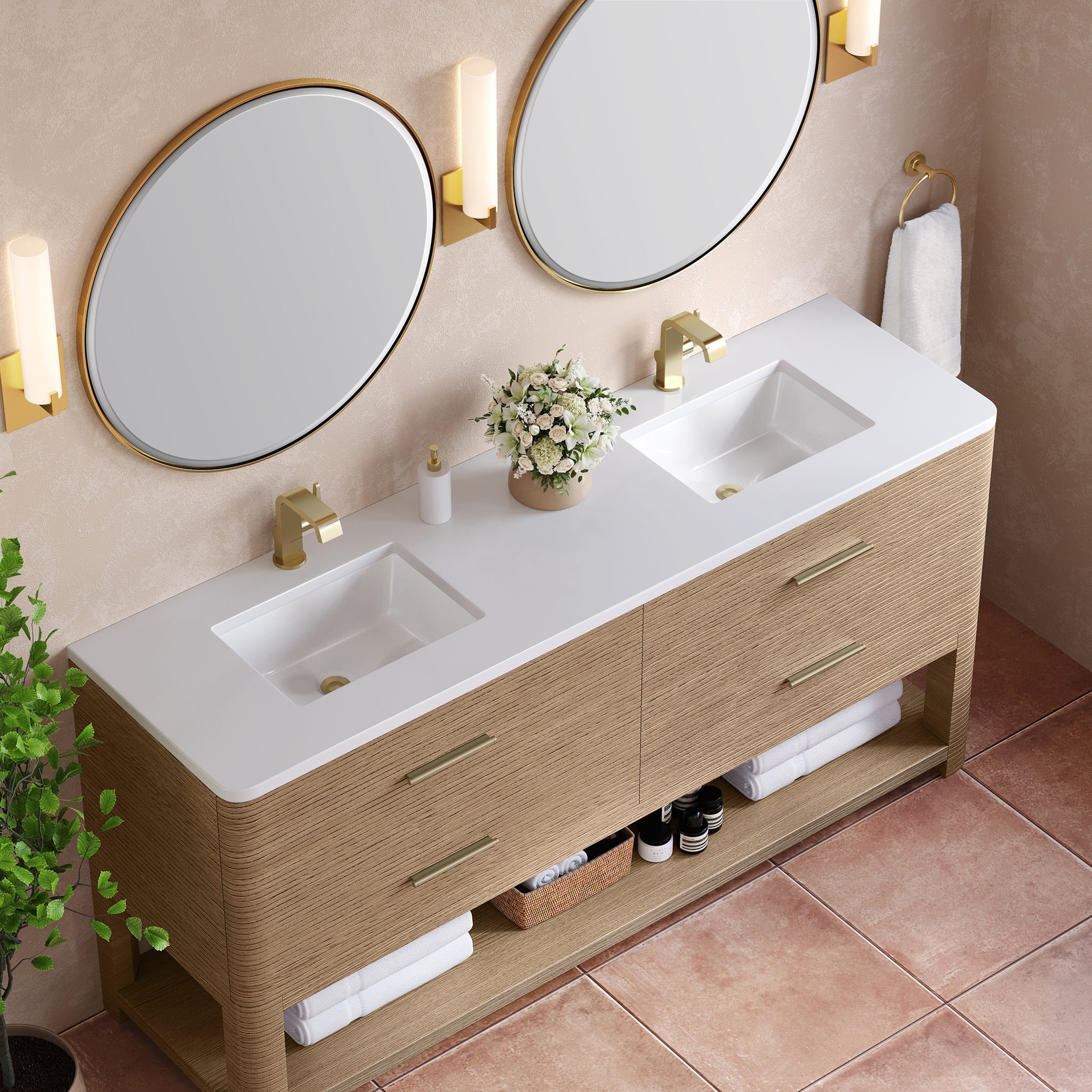 James Martin Vanities - Lucian 72" Double Vanity in Pebble Oak - D704 - V72 - PBO - 3WZ - Home Luxury USA