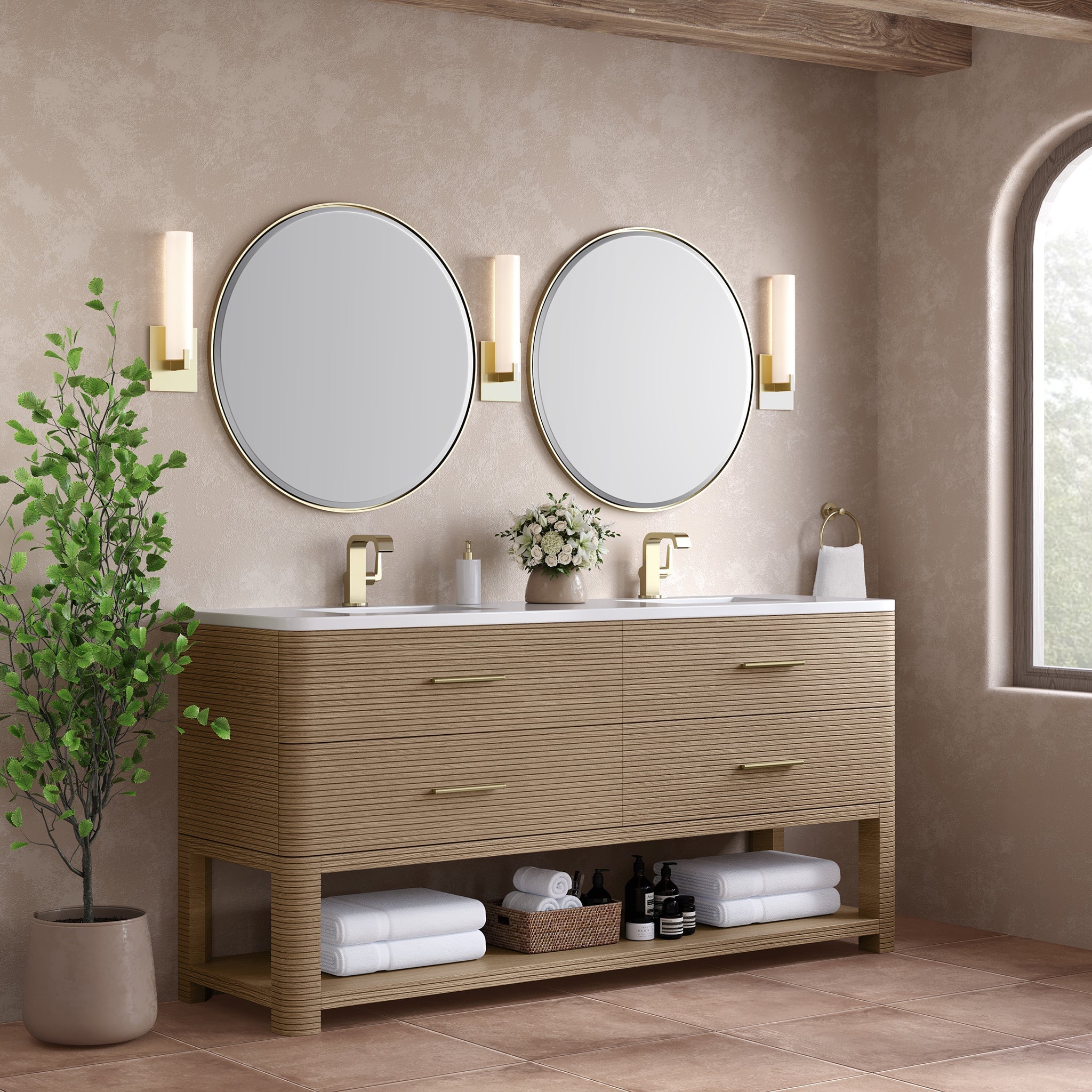 James Martin Vanities - Lucian 72" Double Vanity in Pebble Oak - D704 - V72 - PBO - Home Luxury USA