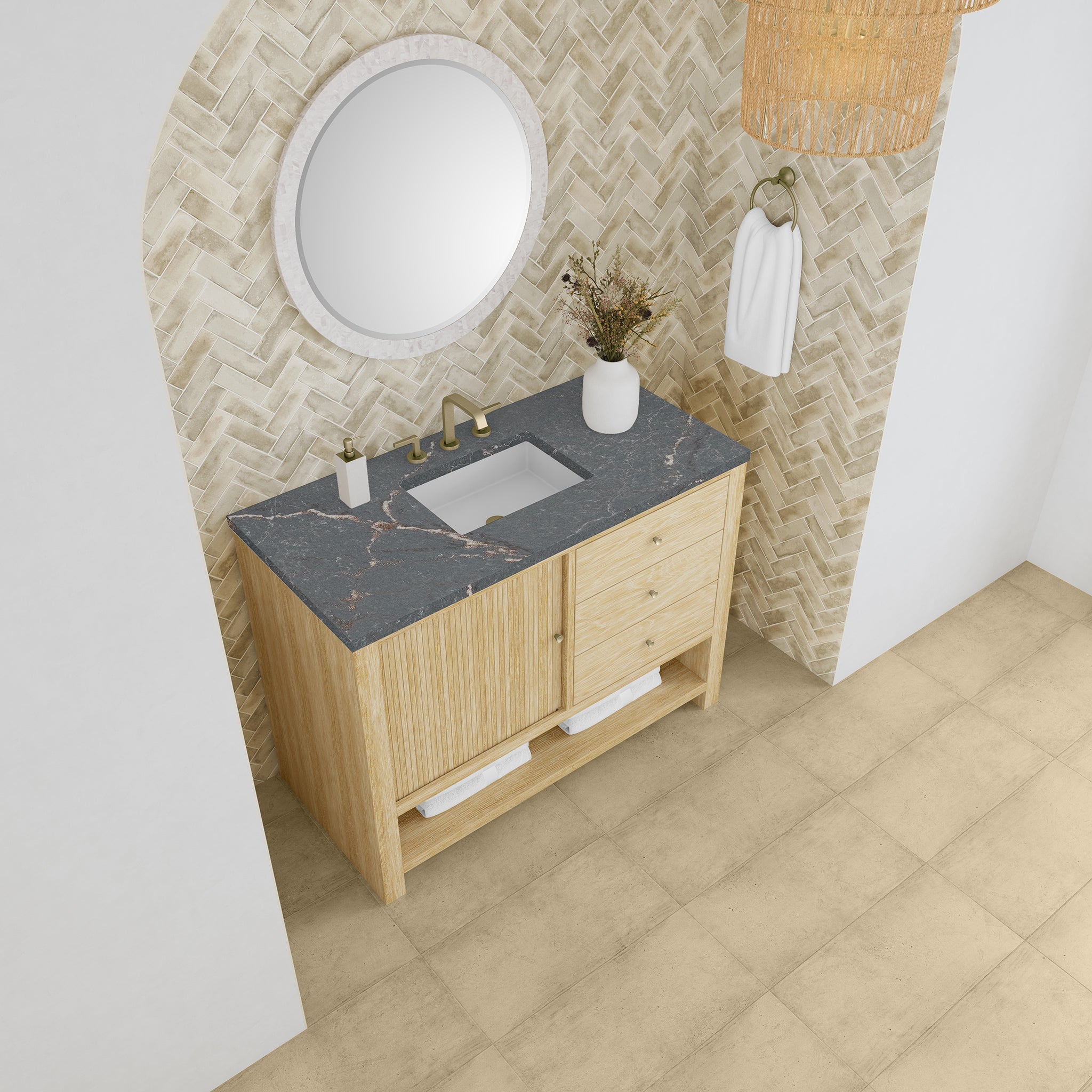 James Martin Vanities - Marigot Single 48" Single Vanity in Sunwashed Oak - D404 - V48 - SWO - 3PBR - Home Luxury USA