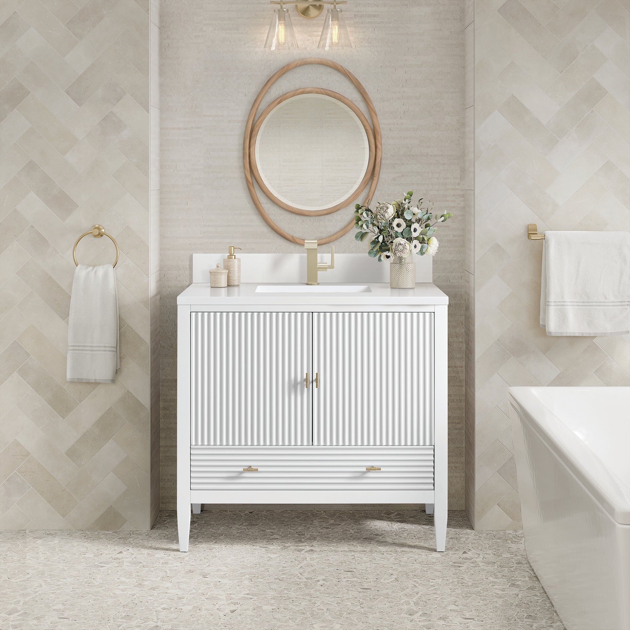 Myrrin 36" Single Vanity in Bright White by James Martin Vanities - SKU 485-V36-BW-1WZ | Home Luxury USA