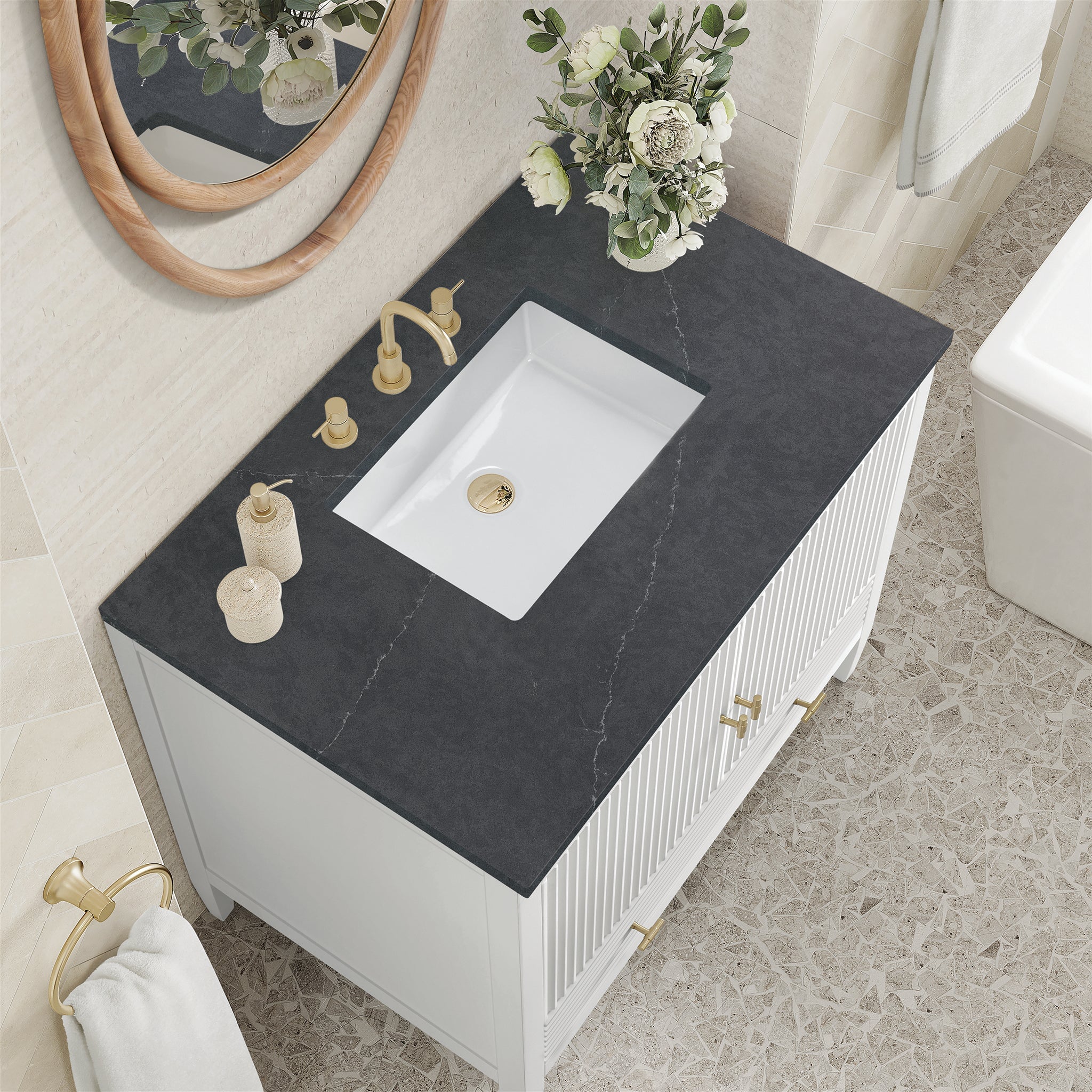 Myrrin 36" Single Vanity in Bright White by James Martin Vanities - SKU 485-V36-BW-3CSP | Home Luxury USA