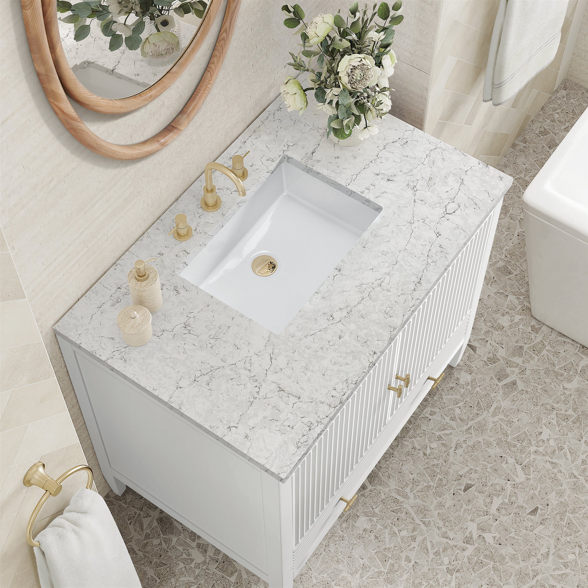 Myrrin 36" Single Vanity in Bright White by James Martin Vanities - SKU 485-V36-BW-3EJP | Home Luxury USA