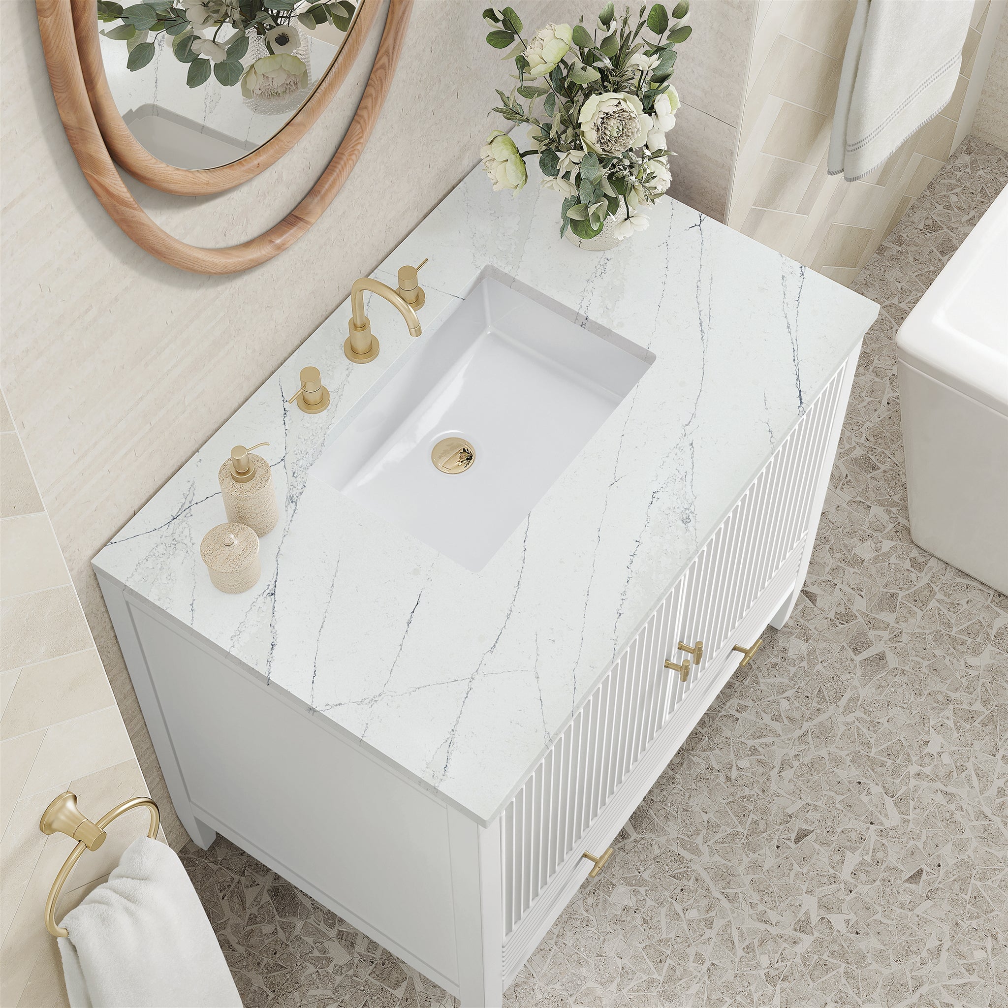 Myrrin 36" Single Vanity in Bright White by James Martin Vanities - SKU 485-V36-BW-3ENC | Home Luxury USA