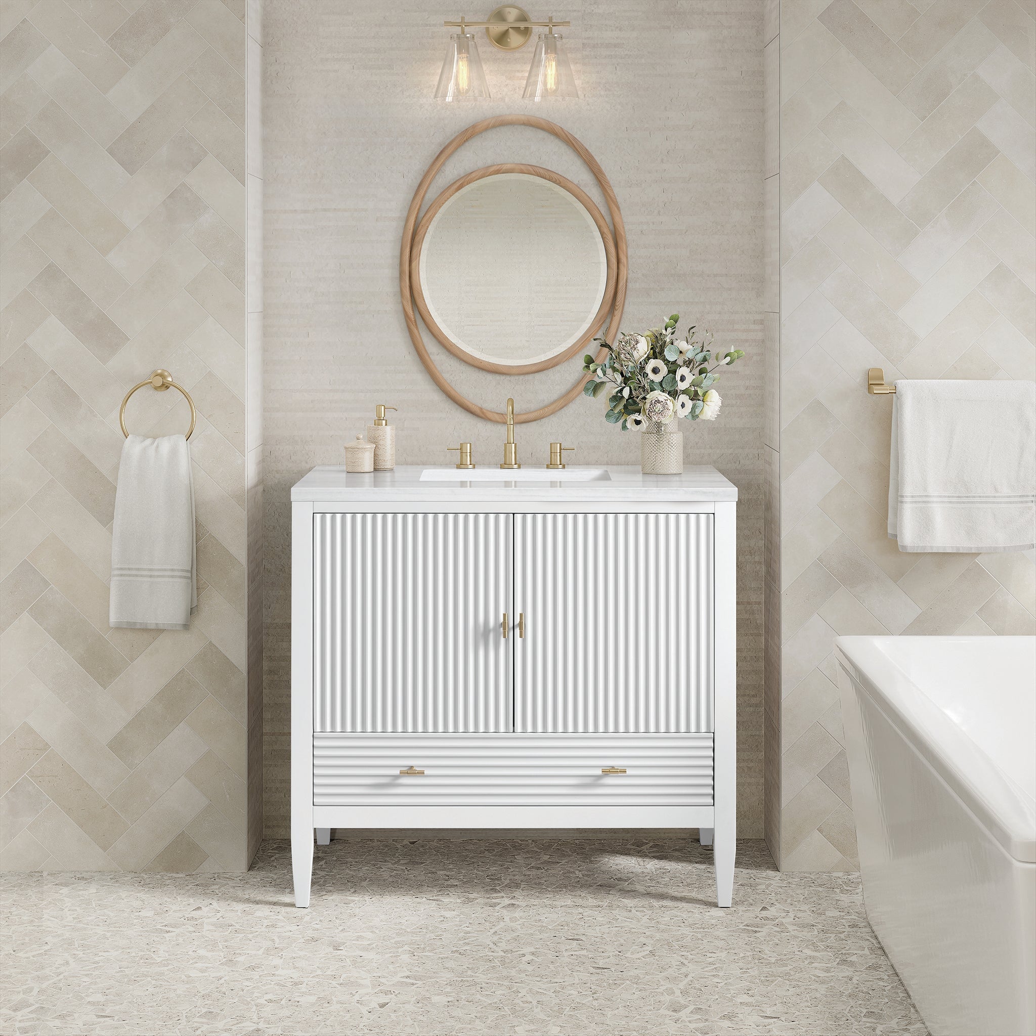 Myrrin 36" Single Vanity in Bright White by James Martin Vanities - SKU 485-V36-BW | Home Luxury USA