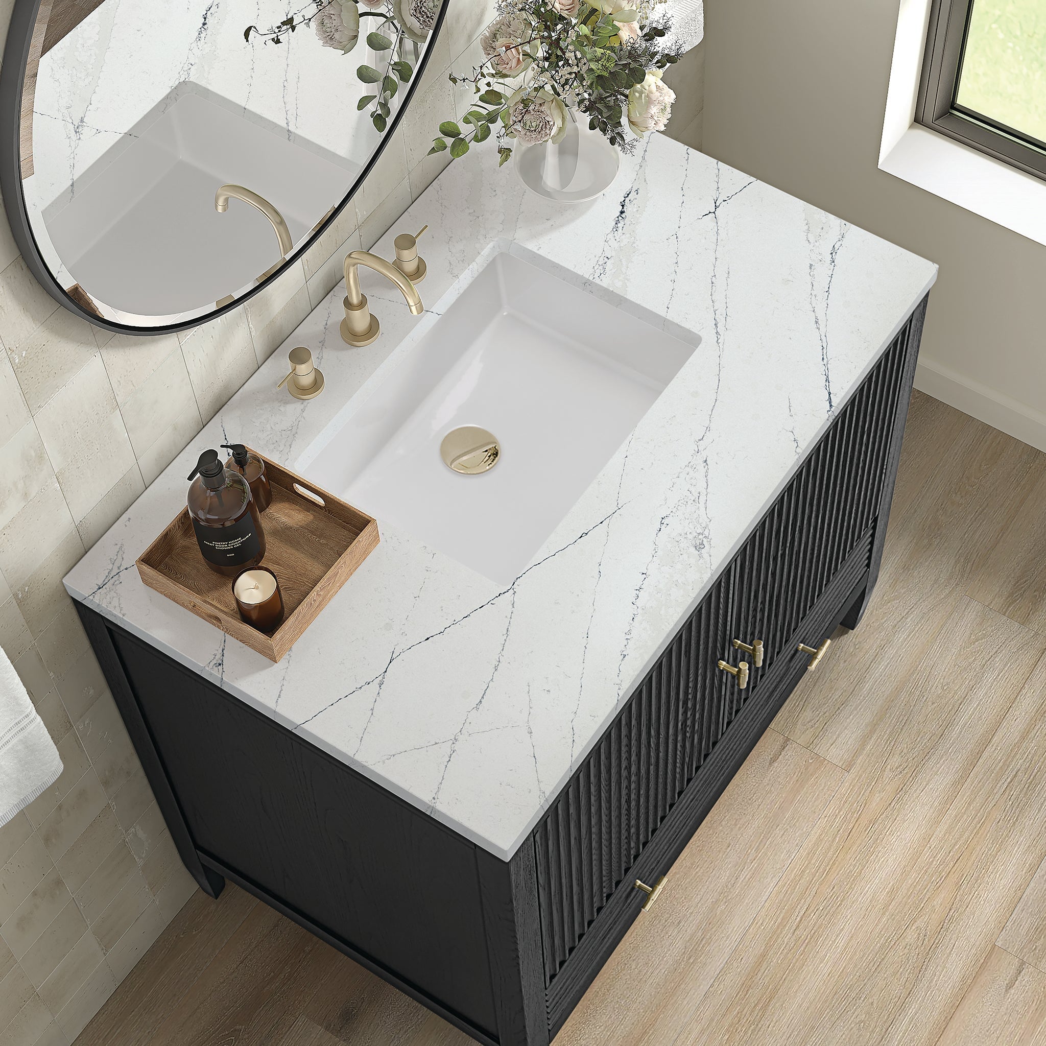 James Martin Vanities - Myrrin 36" Single Vanity in Carbon Oak - 485 - V36 - CBO - 3ENC - Home Luxury USA