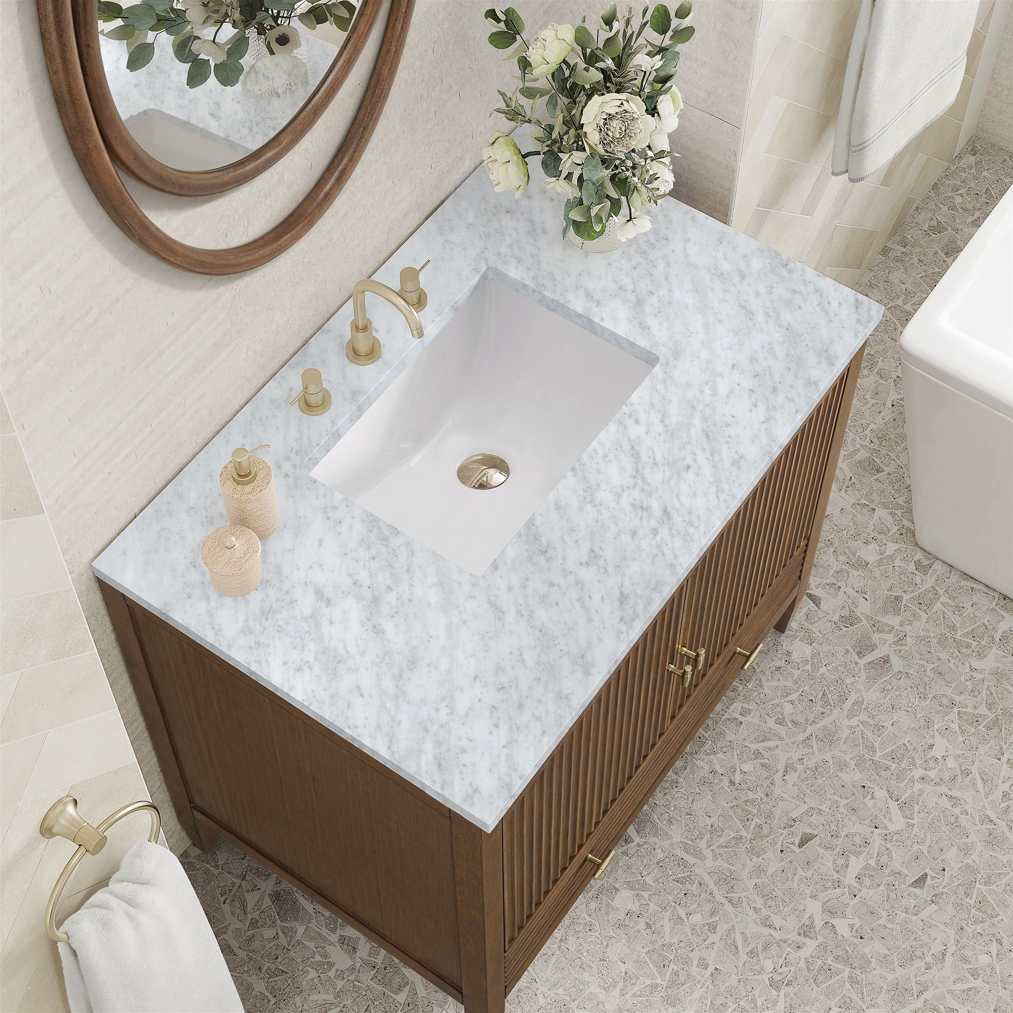 James Martin Vanities - Myrrin 36" Single Vanity in Mid - Century Walnut - 485 - V36 - WLT - 3AF - Home Luxury USA