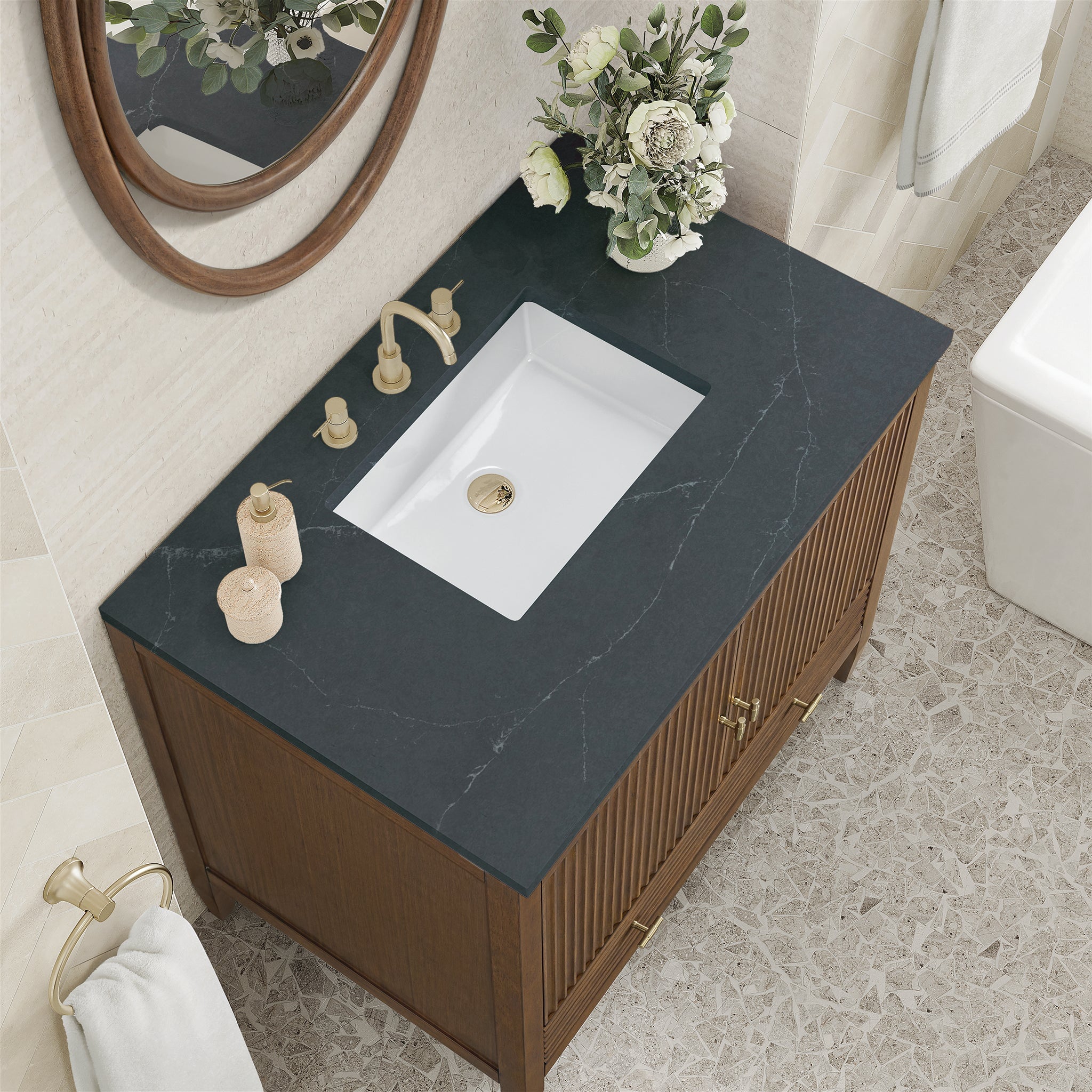 James Martin Vanities - Myrrin 36" Single Vanity in Mid - Century Walnut - 485 - V36 - WLT - 3CSP - Home Luxury USA