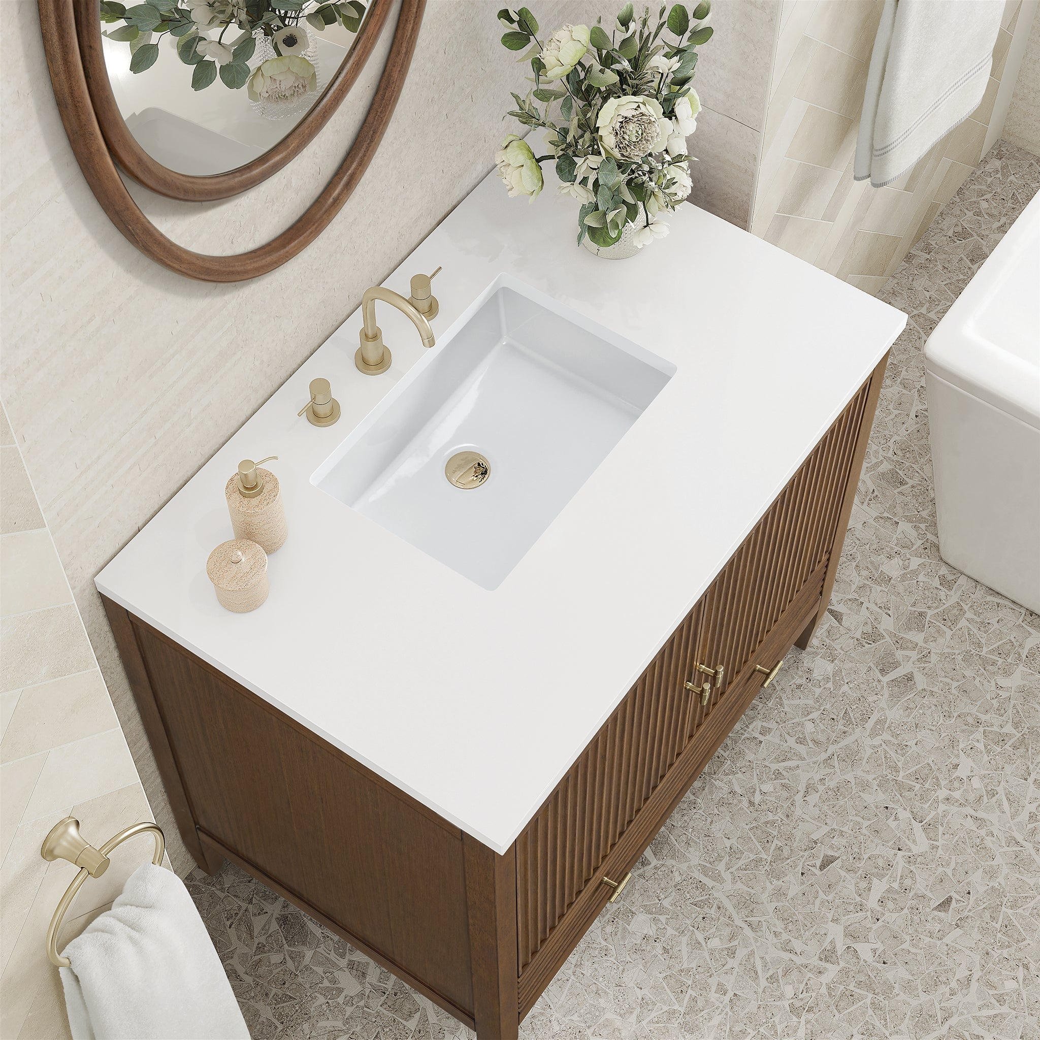 James Martin Vanities - Myrrin 36" Single Vanity in Mid - Century Walnut - 485 - V36 - WLT - 3WZ - Home Luxury USA