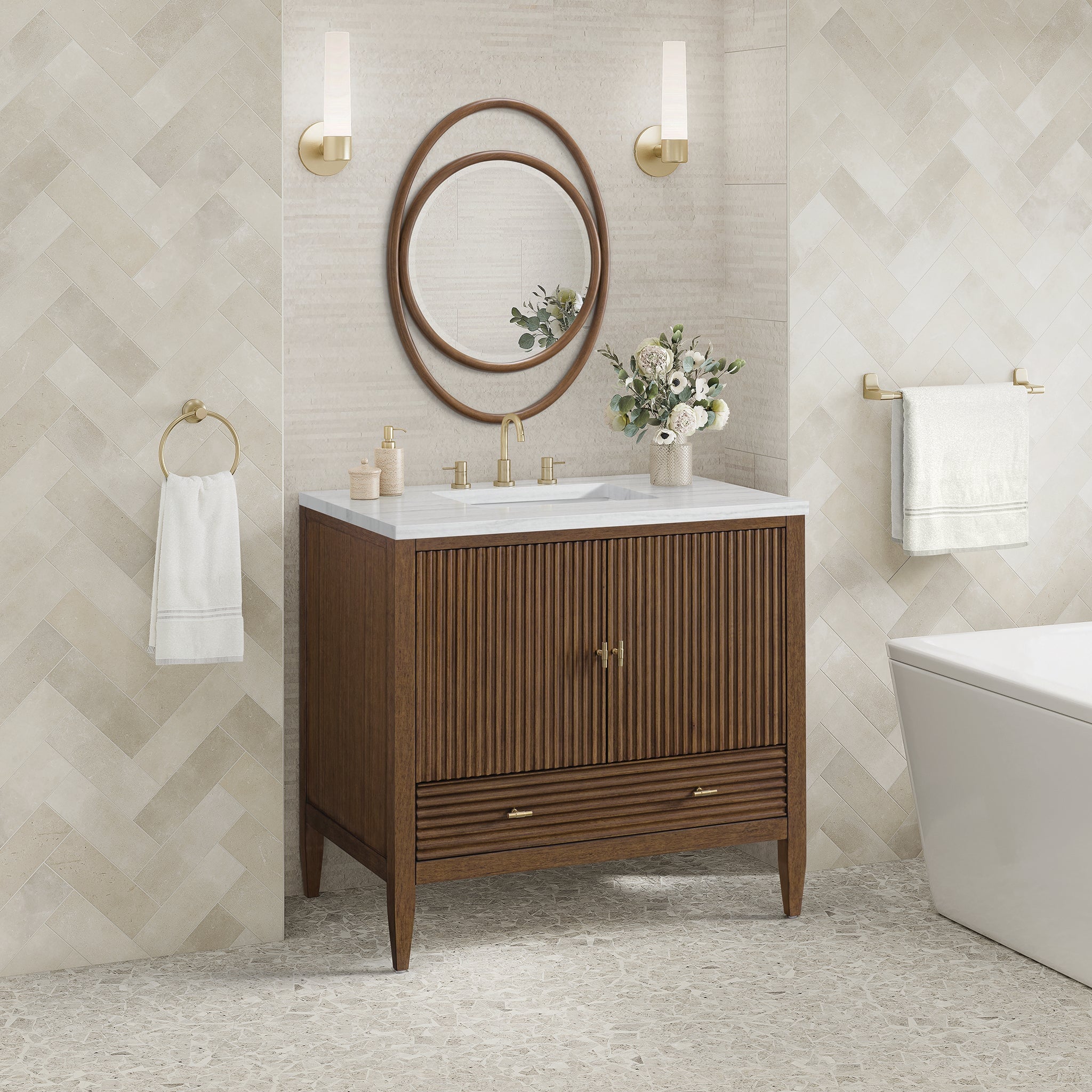 James Martin Vanities - Myrrin 36" Single Vanity in Mid - Century Walnut - 485 - V36 - WLT - Home Luxury USA