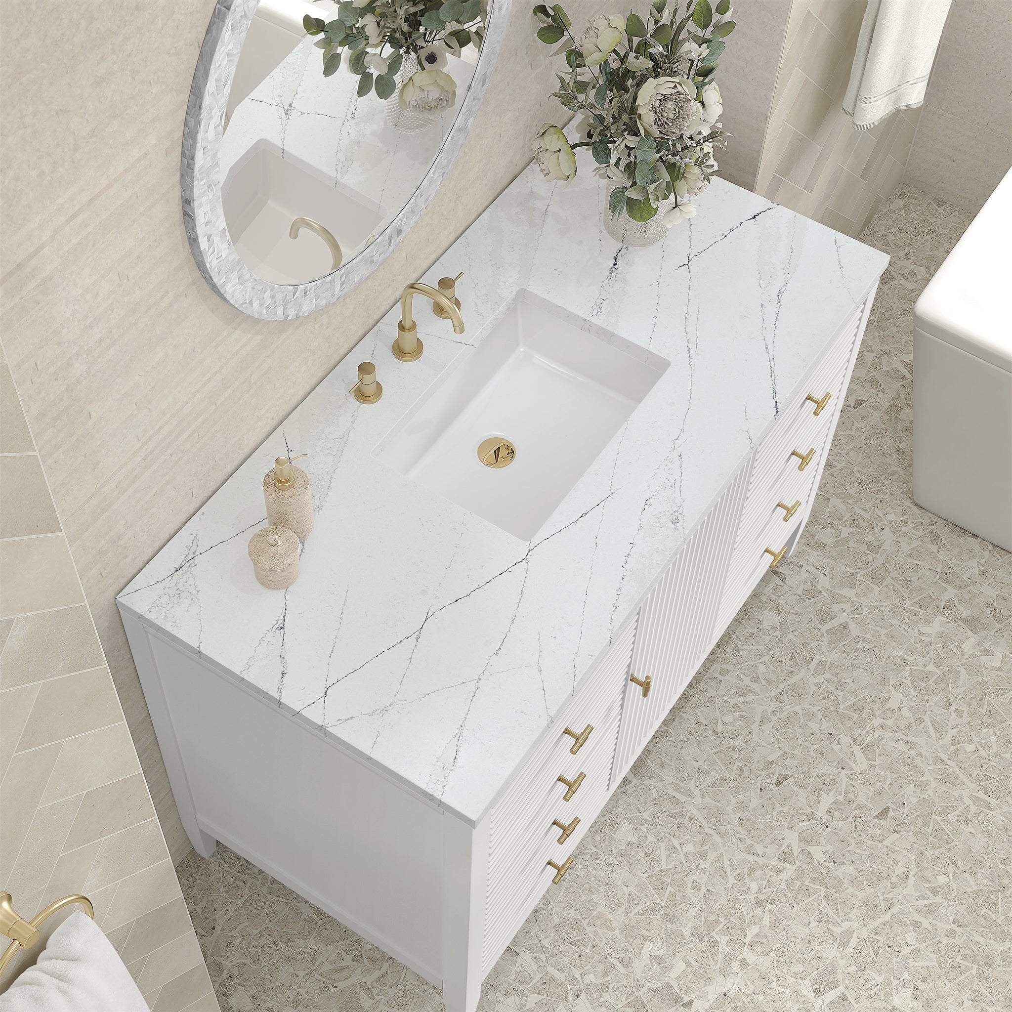 Myrrin 48" Single Vanity in Bright White by James Martin Vanities - SKU 485-V48-BW-3ENC | Home Luxury USA