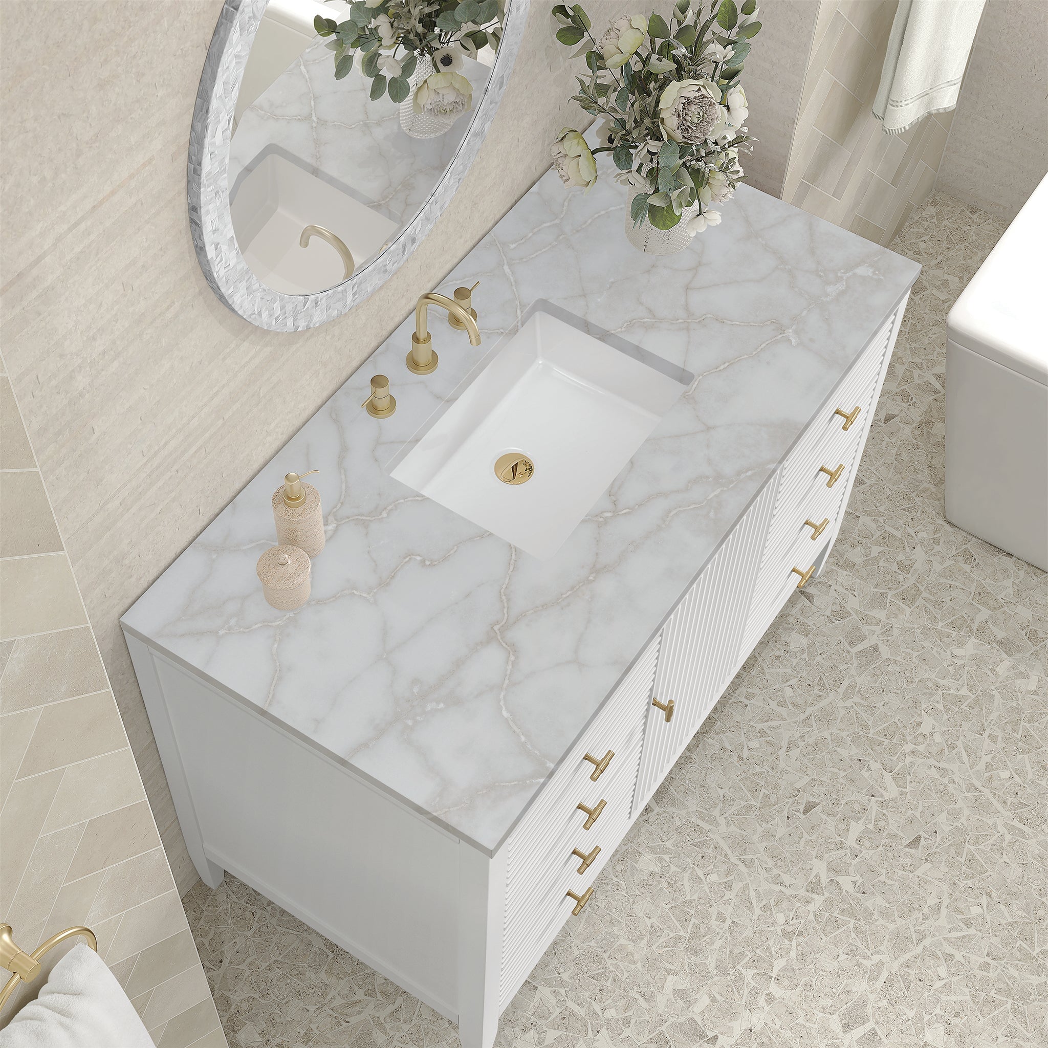 James Martin Vanities - Myrrin 48" Single Vanity in Bright White - 485 - V48 - BW - 3VSL - Home Luxury USA