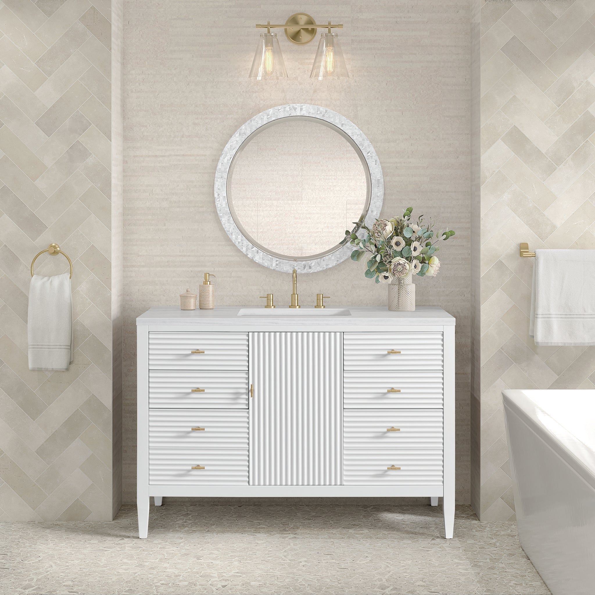 James Martin Vanities - Myrrin 48" Single Vanity in Bright White - 485 - V48 - BW - Home Luxury USA