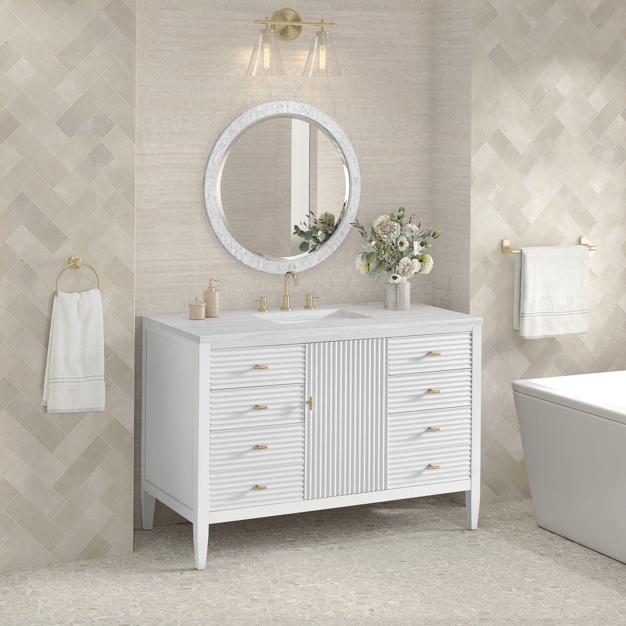 James Martin Vanities - Myrrin 48" Single Vanity in Bright White - 485 - V48 - BW - Home Luxury USA