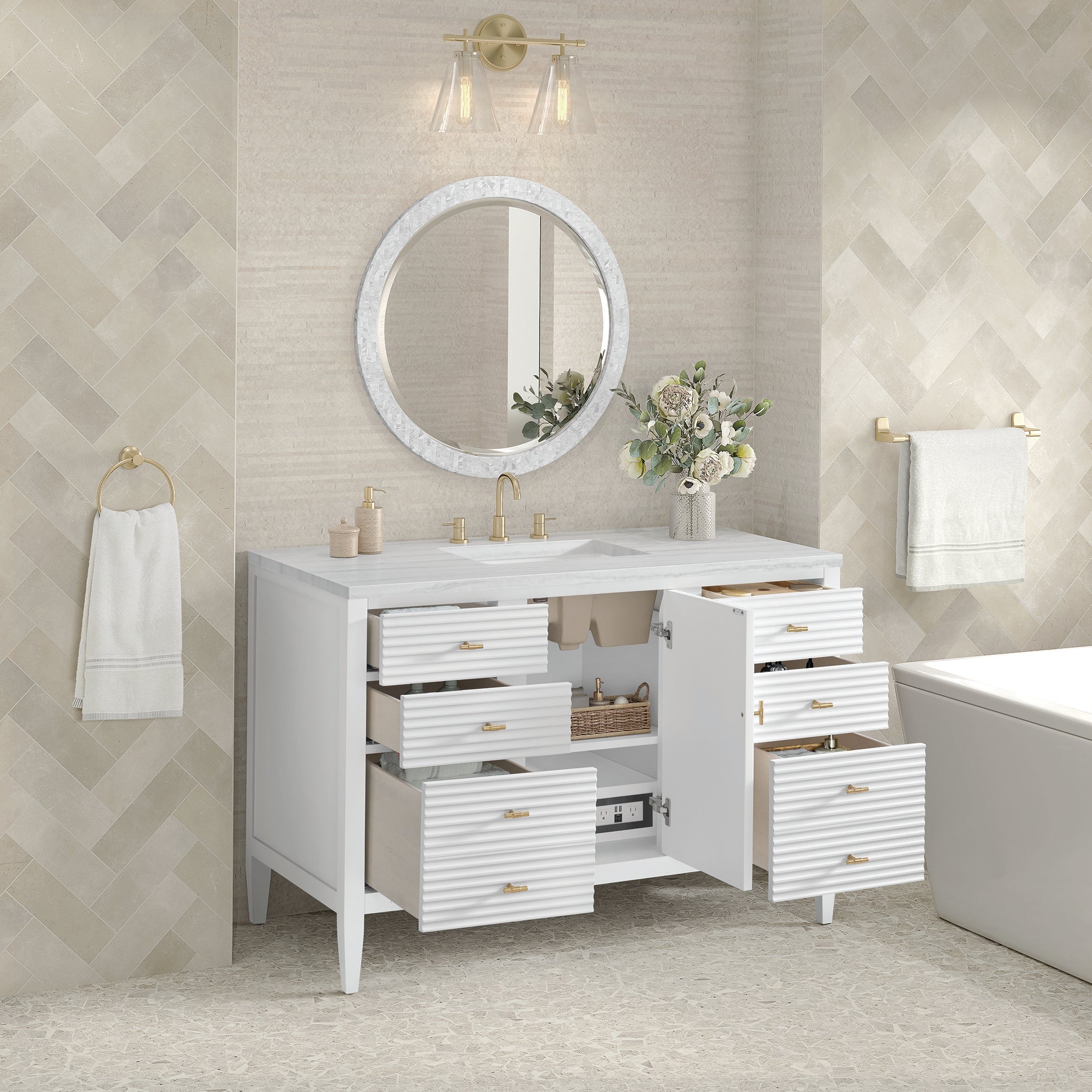 James Martin Vanities - Myrrin 48" Single Vanity in Bright White - 485 - V48 - BW - Home Luxury USA