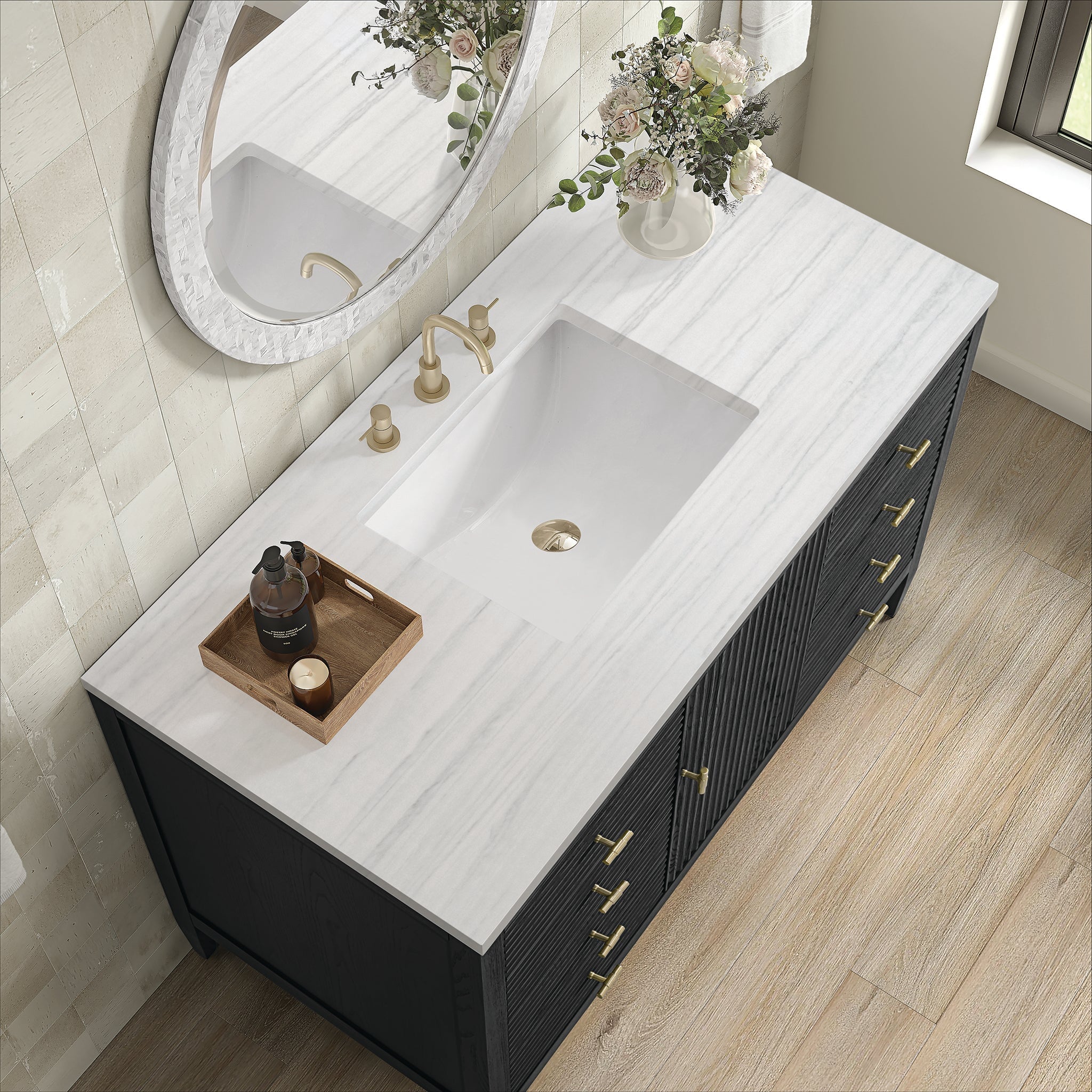 Myrrin 48" Single Vanity in Carbon Oak by James Martin Vanities - SKU 485-V48-CBO-3AF | Home Luxury USA