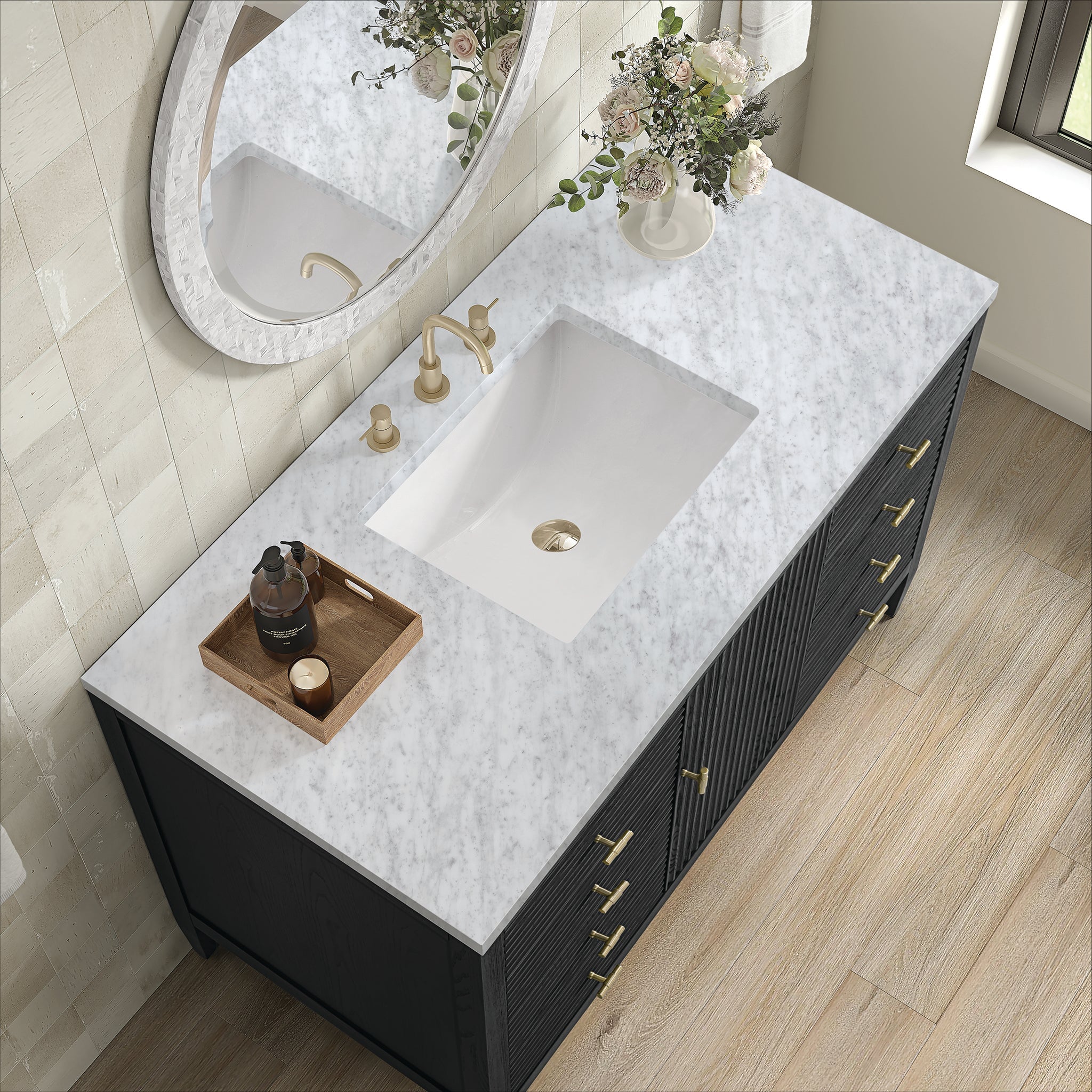 Myrrin 48" Single Vanity in Carbon Oak by James Martin Vanities - SKU 485-V48-CBO-3CAR | Home Luxury USA