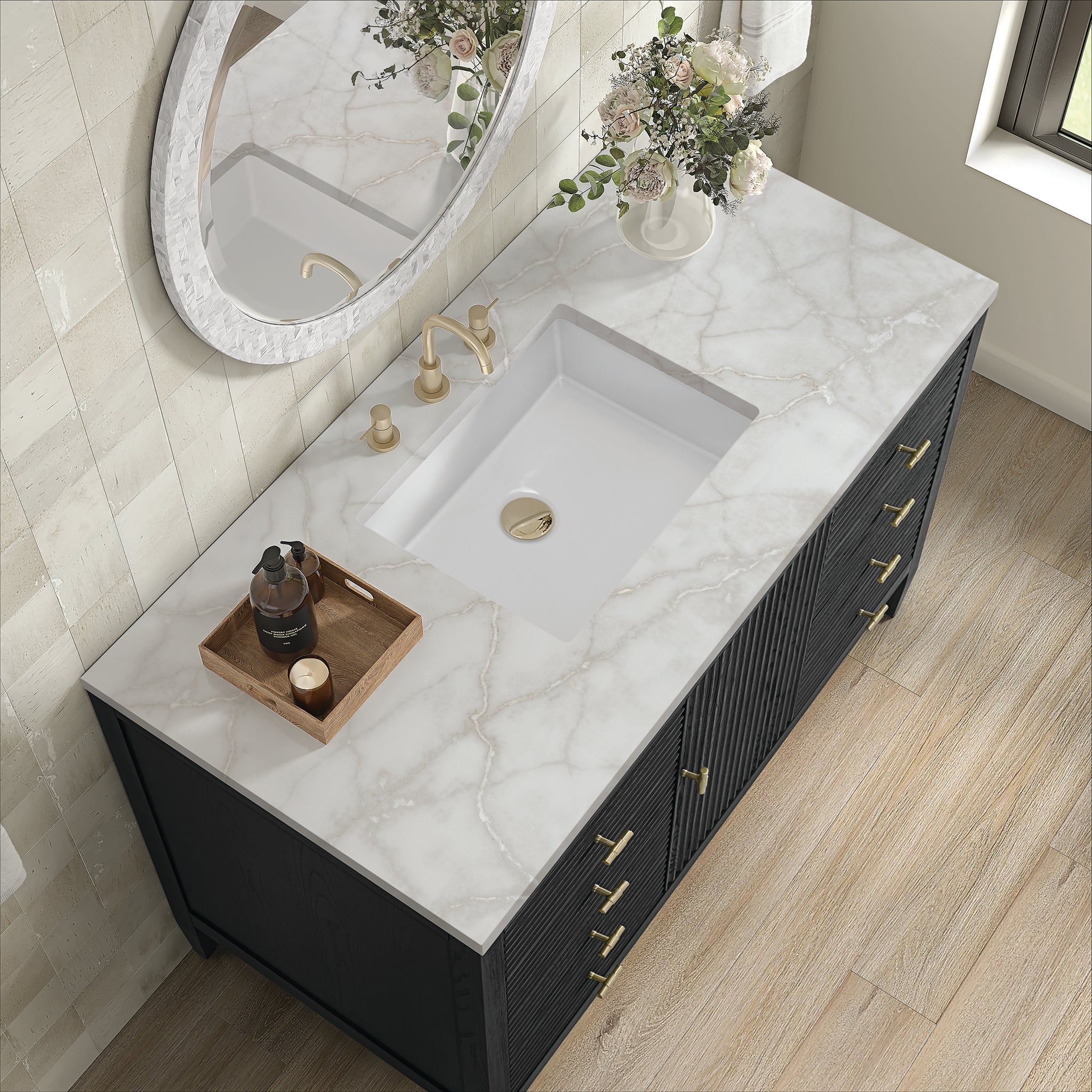 Myrrin 48" Single Vanity in Carbon Oak by James Martin Vanities - SKU 485-V48-CBO-3VSL | Home Luxury USA