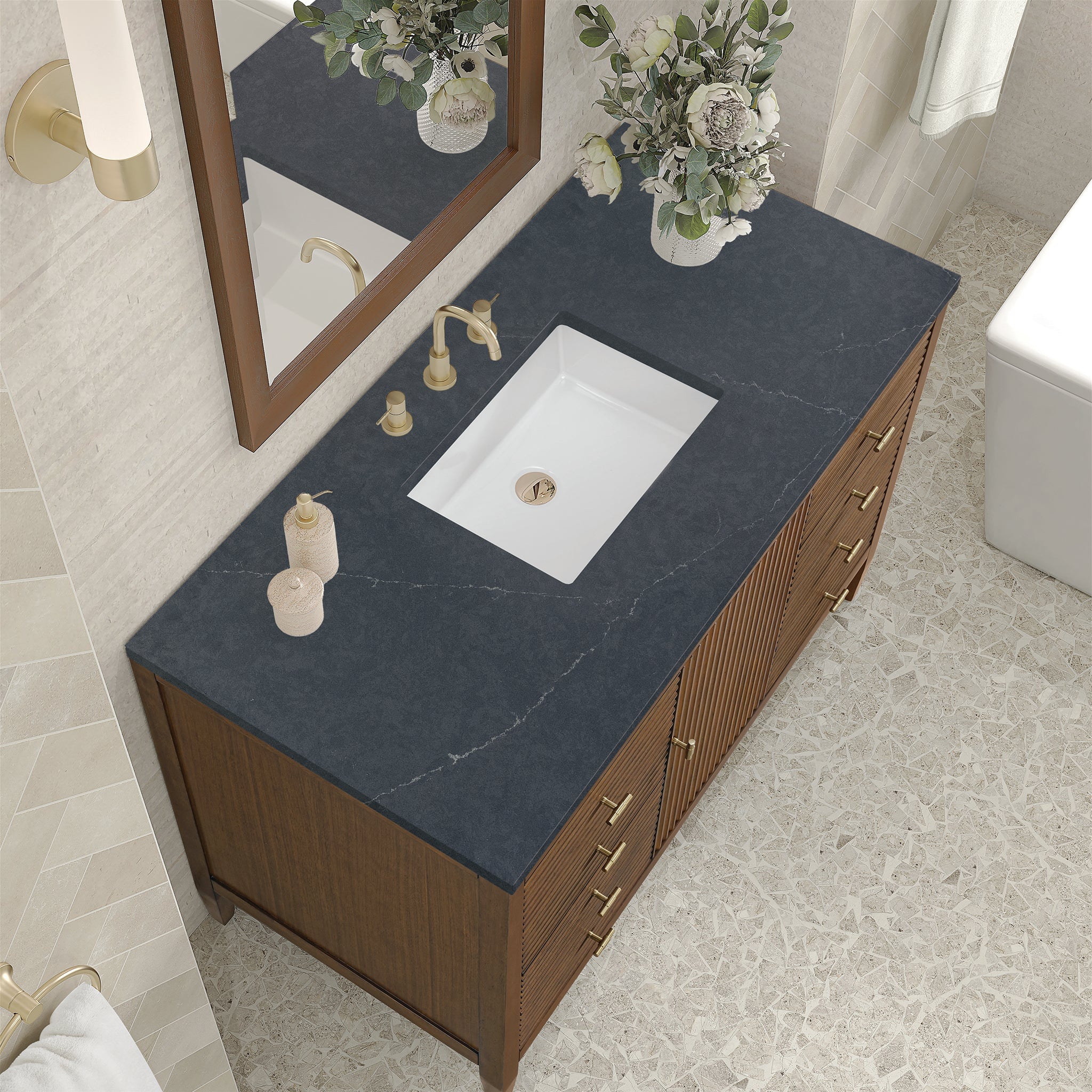 Myrrin 48" Single Vanity in Mid-Century Walnut by James Martin Vanities - SKU 485-V48-WLT-3CSP | Home Luxury USA