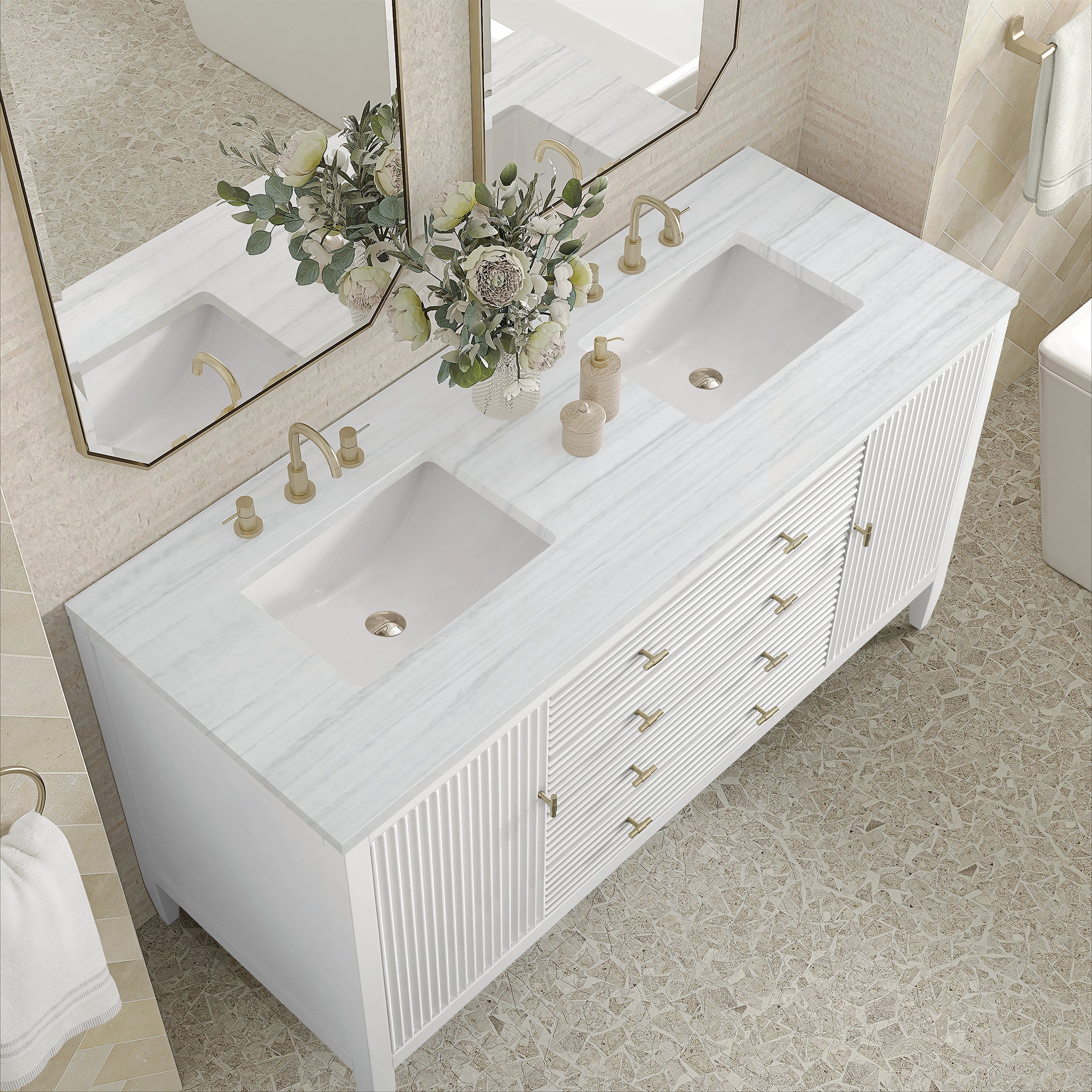 Myrrin 60" Double Vanity in Bright White by James Martin Vanities - SKU 485-V60D-BW-3AF | Home Luxury USA